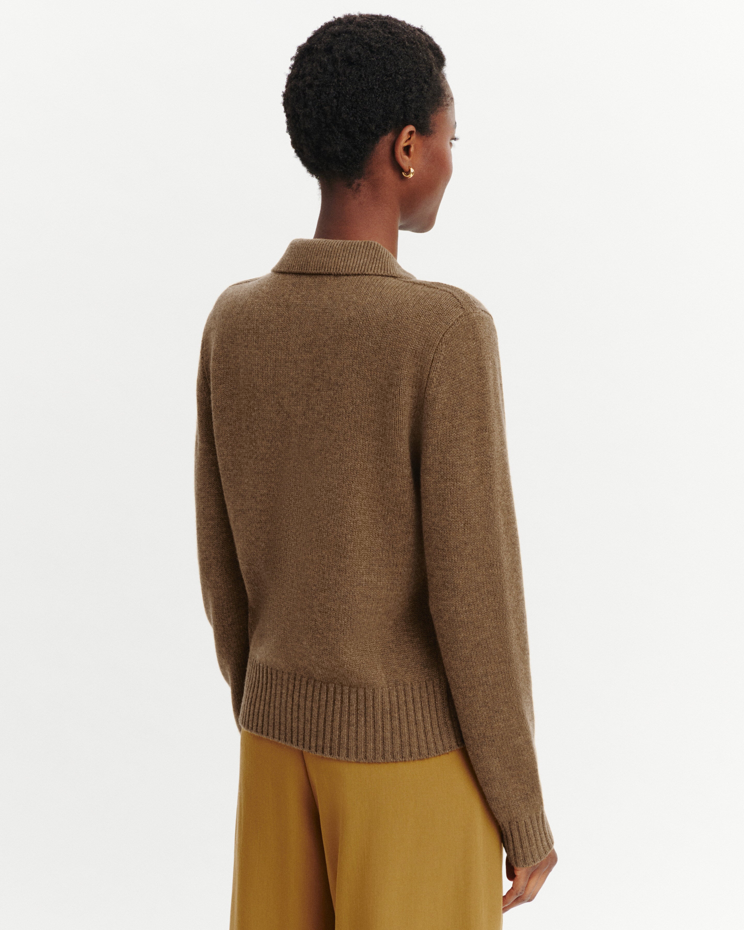 Cardigan col polo Lison-NOISETTE-100% cachemire