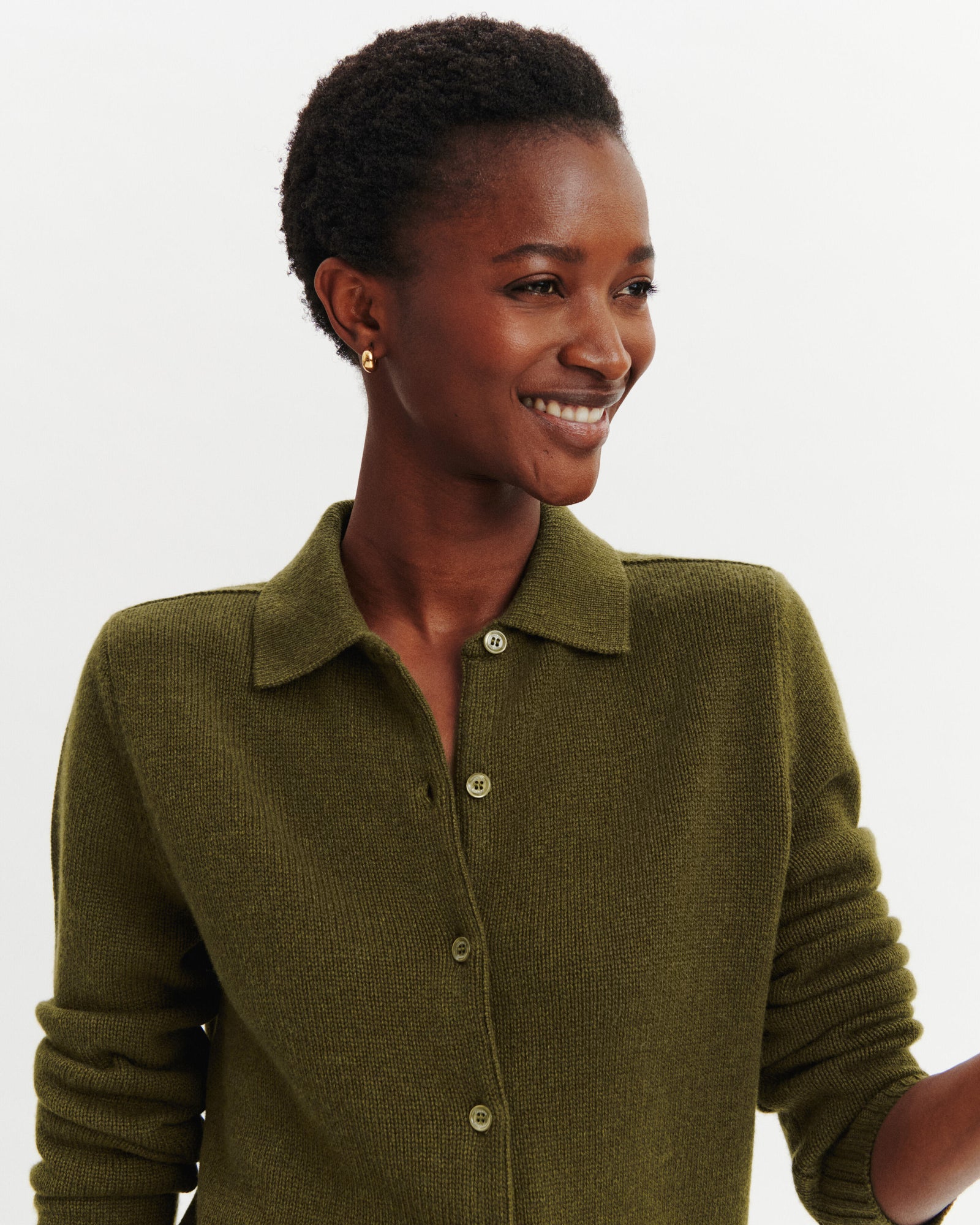 Cardigan col polo Lison-OLIVE-100% cachemire