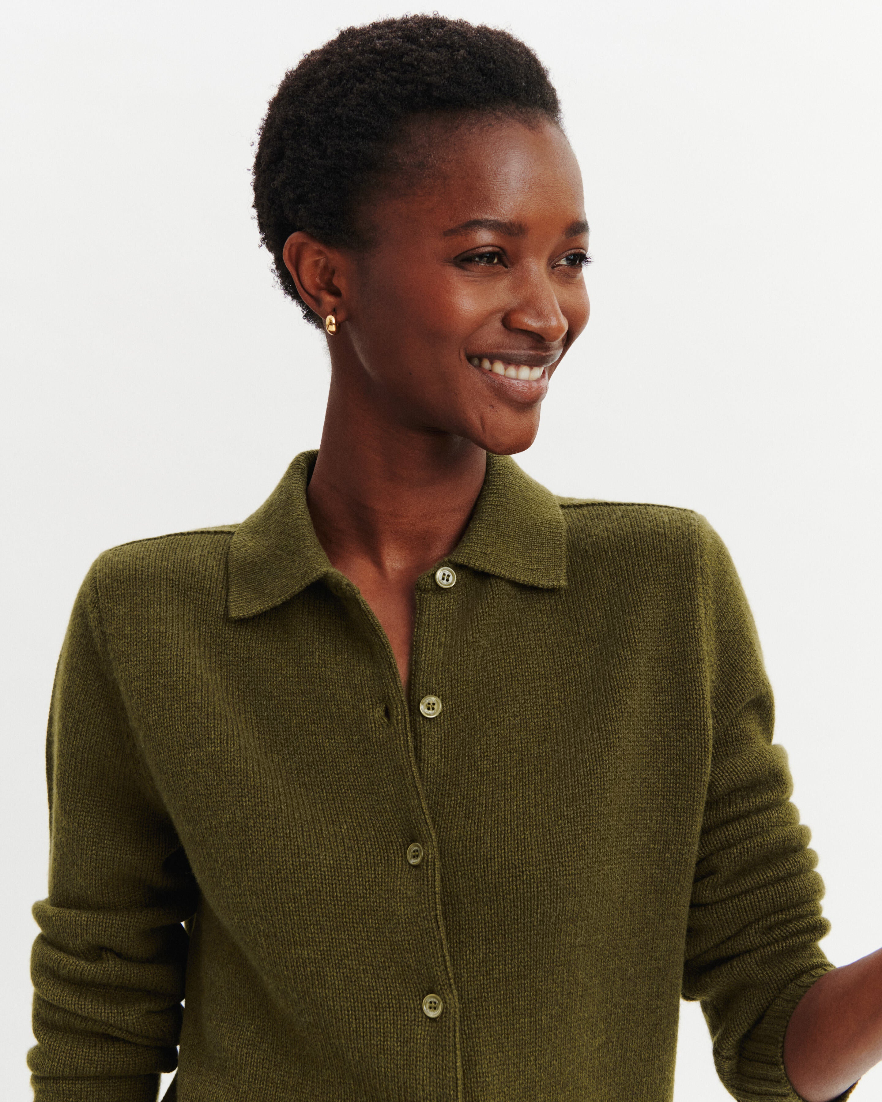 Cardigan col polo Lison-OLIVE-100% cachemire
