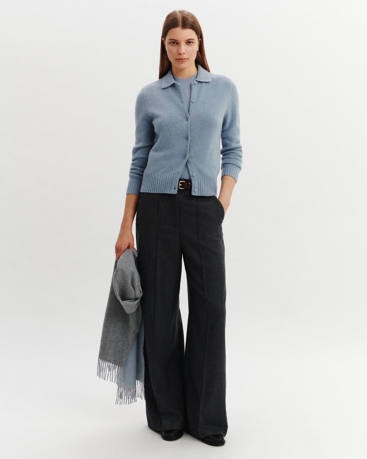 Cardigan col polo Lison-BLEU GLACIER-100% cachemire