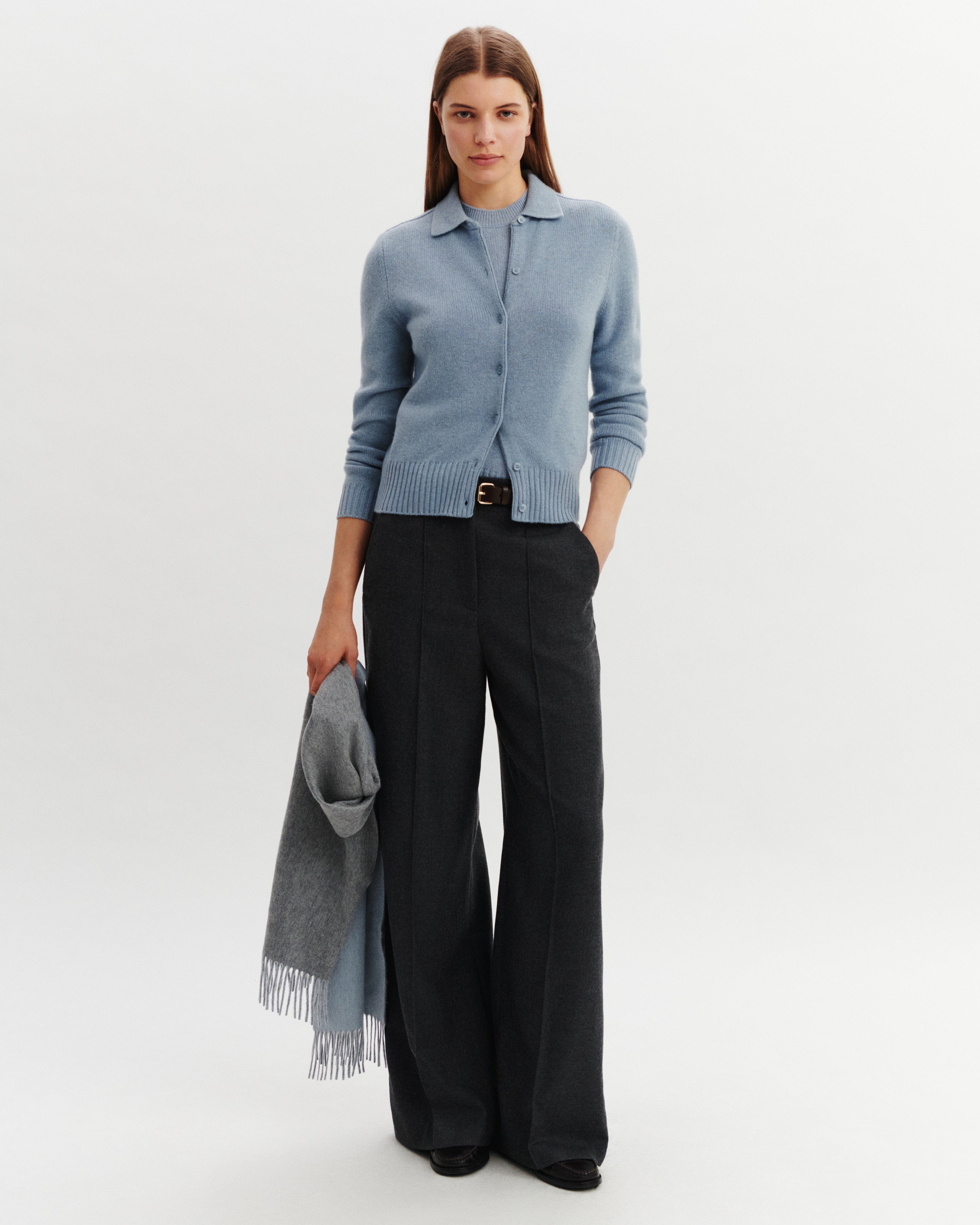 Cardigan col polo Lison-BLEU GLACIER-100% cachemire