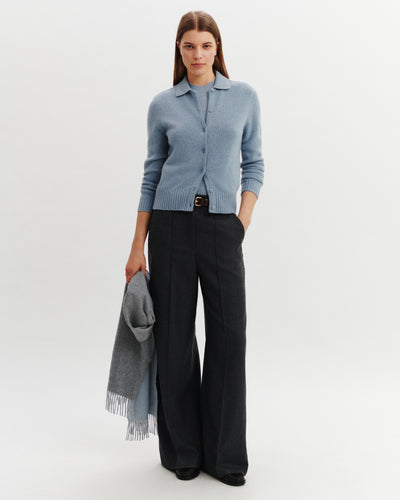 Cardigan col polo Lison-BLEU GLACIER-100% cachemire