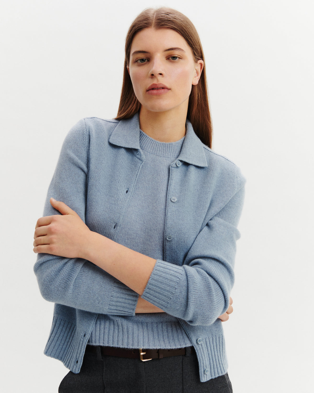 Cardigan col polo Lison-BLEU GLACIER-100% cachemire