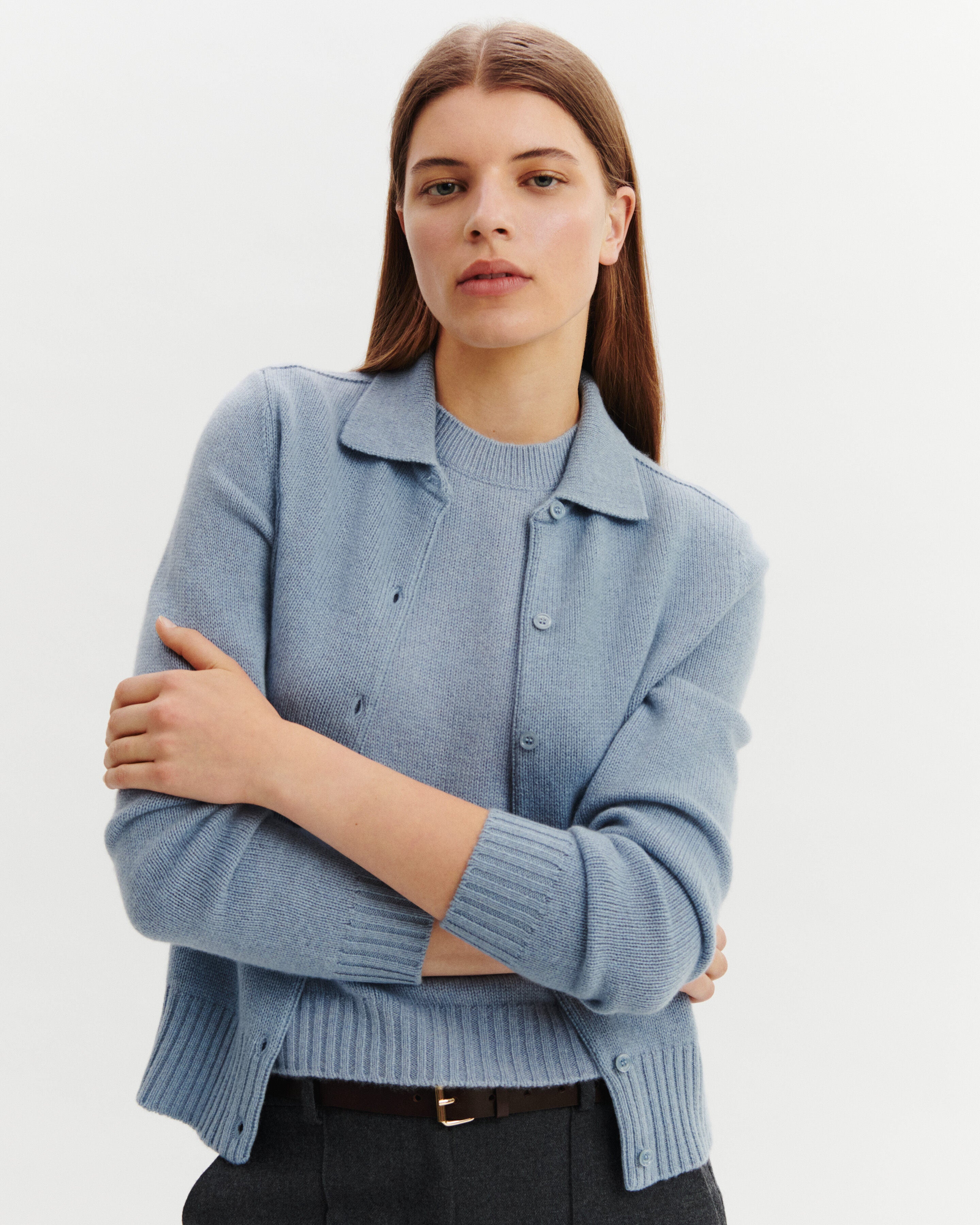Cardigan col polo Lison-BLEU GLACIER-100% cachemire