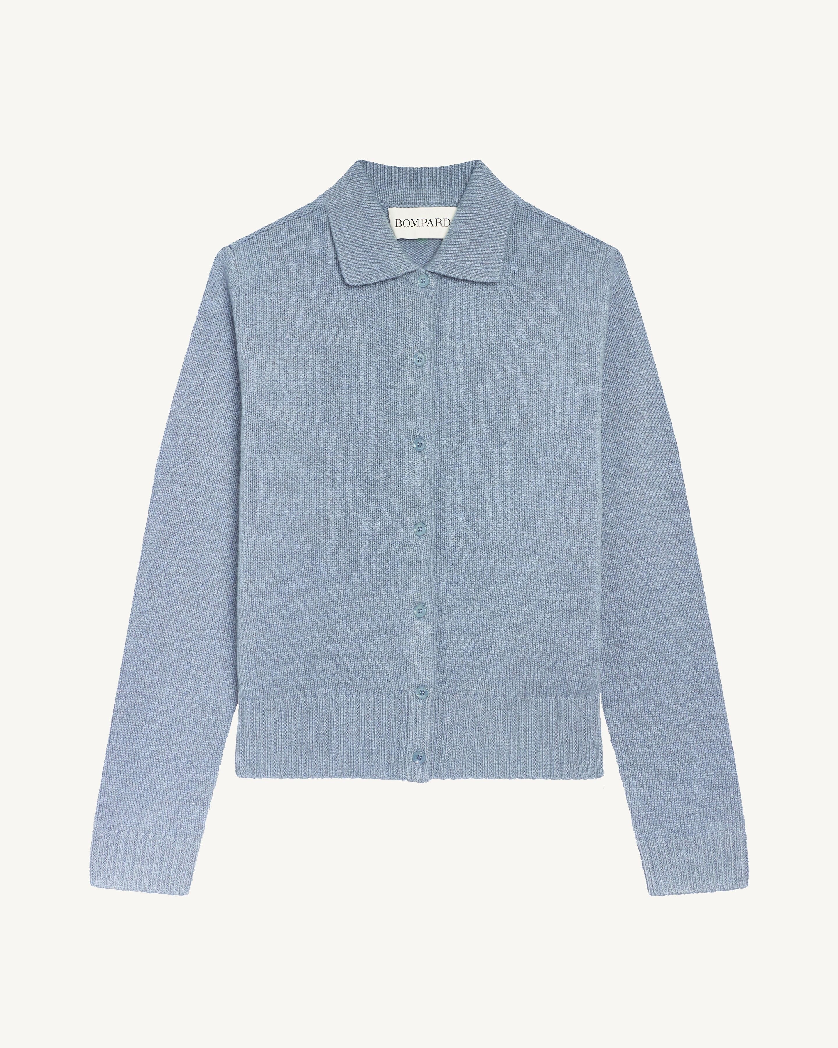 Cardigan col polo Lison-BLEU GLACIER-100% cachemire