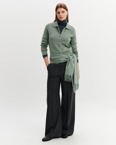 Cardigan col polo Lison-VERT DE GRIS-100% cachemire