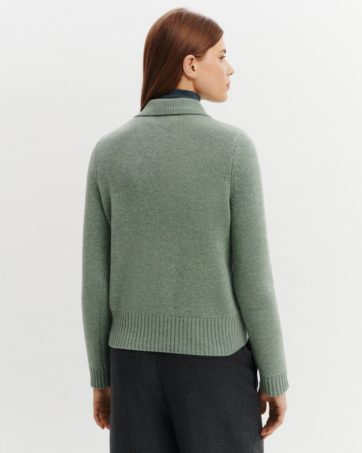 Cardigan col polo Lison-VERT DE GRIS-100% cachemire