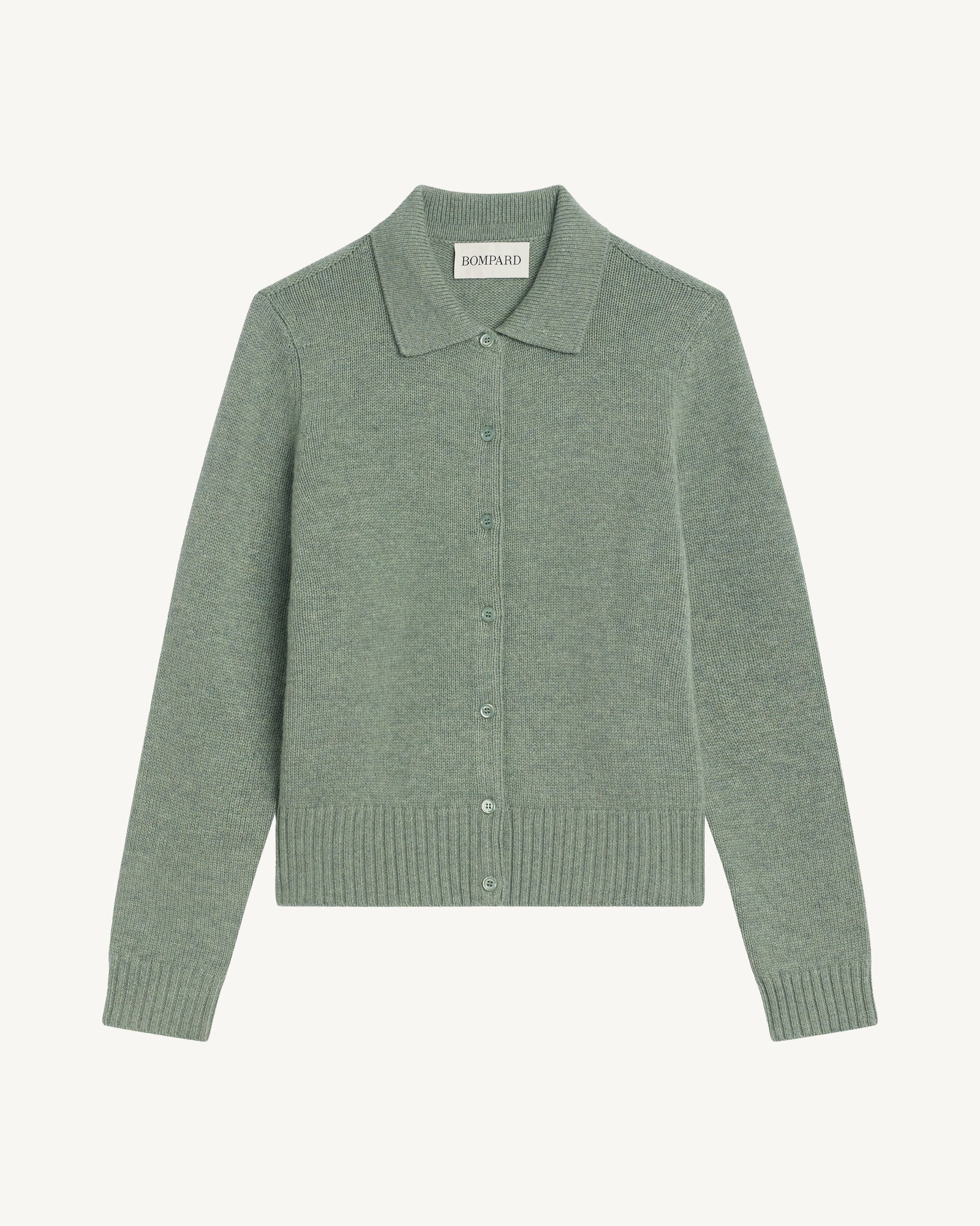 Cardigan col polo Lison-VERT DE GRIS-100% cachemire