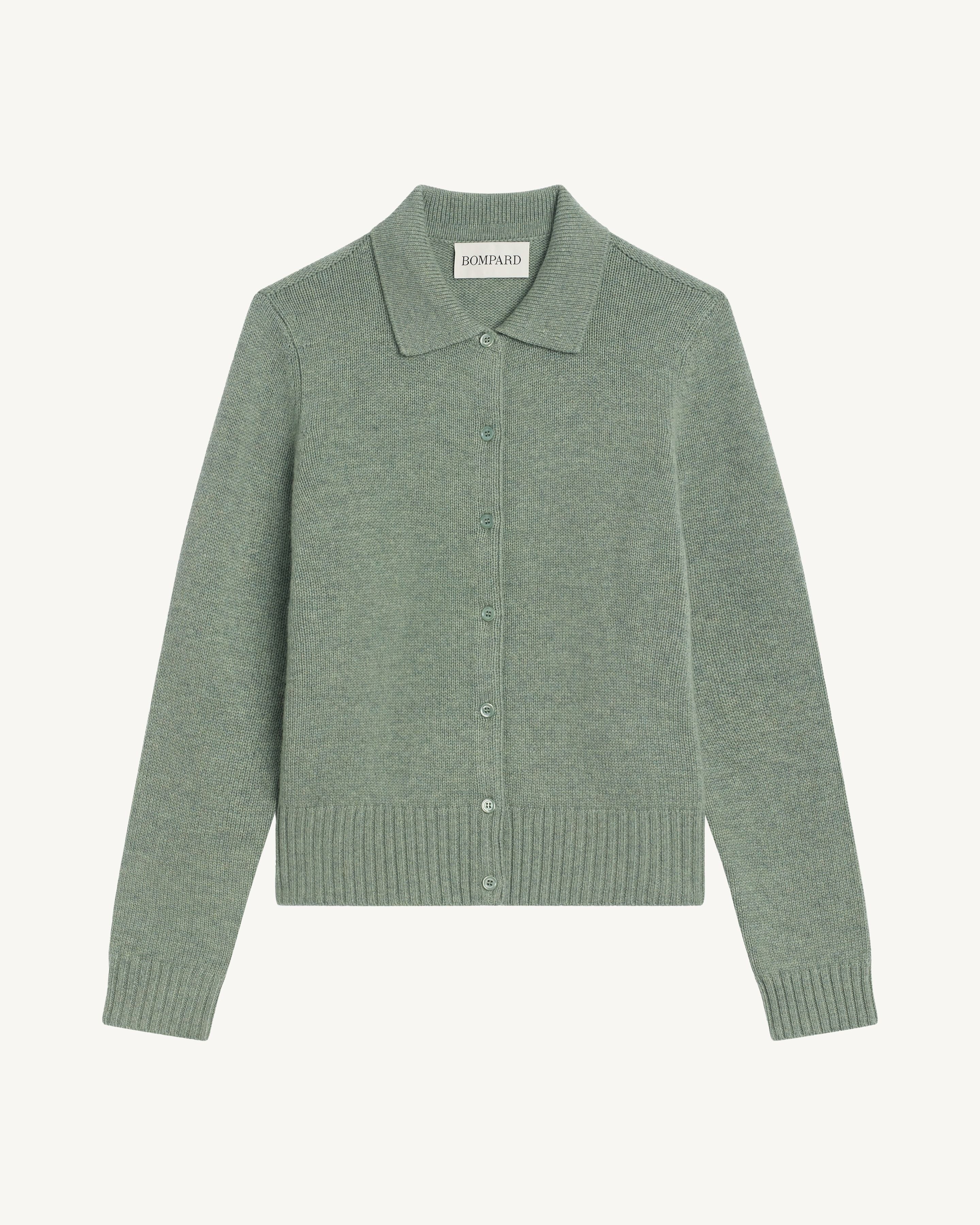 Cardigan col polo Lison-VERT DE GRIS-100% cachemire