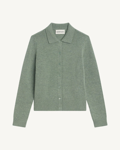 Cardigan col polo Lison-VERT DE GRIS-100% cachemire