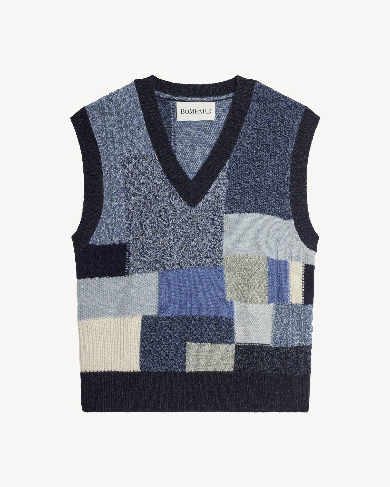 Pull sans manches patchwork-MARINE/BLEU DE DELFT-100% cachemire