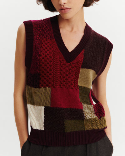 Pull sans manches patchwork-GRENAT/POURPRE-100% cachemire