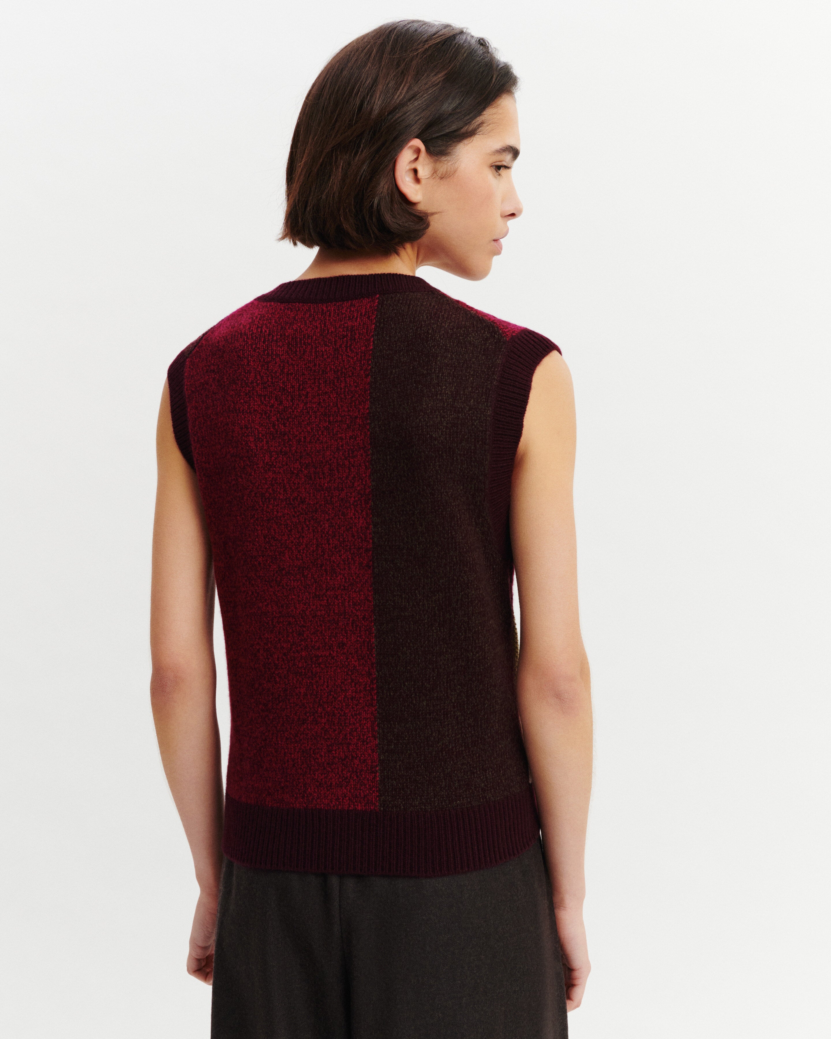Pull sans manches patchwork-GRENAT/POURPRE-100% cachemire