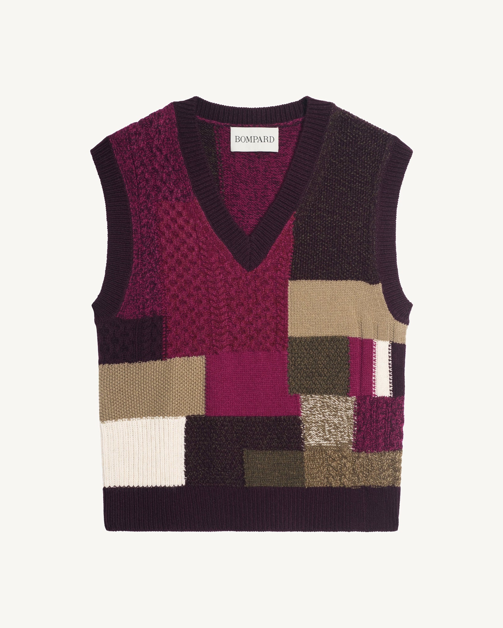 Pull sans manches patchwork-GRENAT/POURPRE-100% cachemire