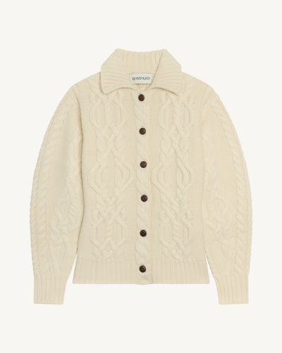 Veste cintrée à torsades-ECRU-100% cachemire