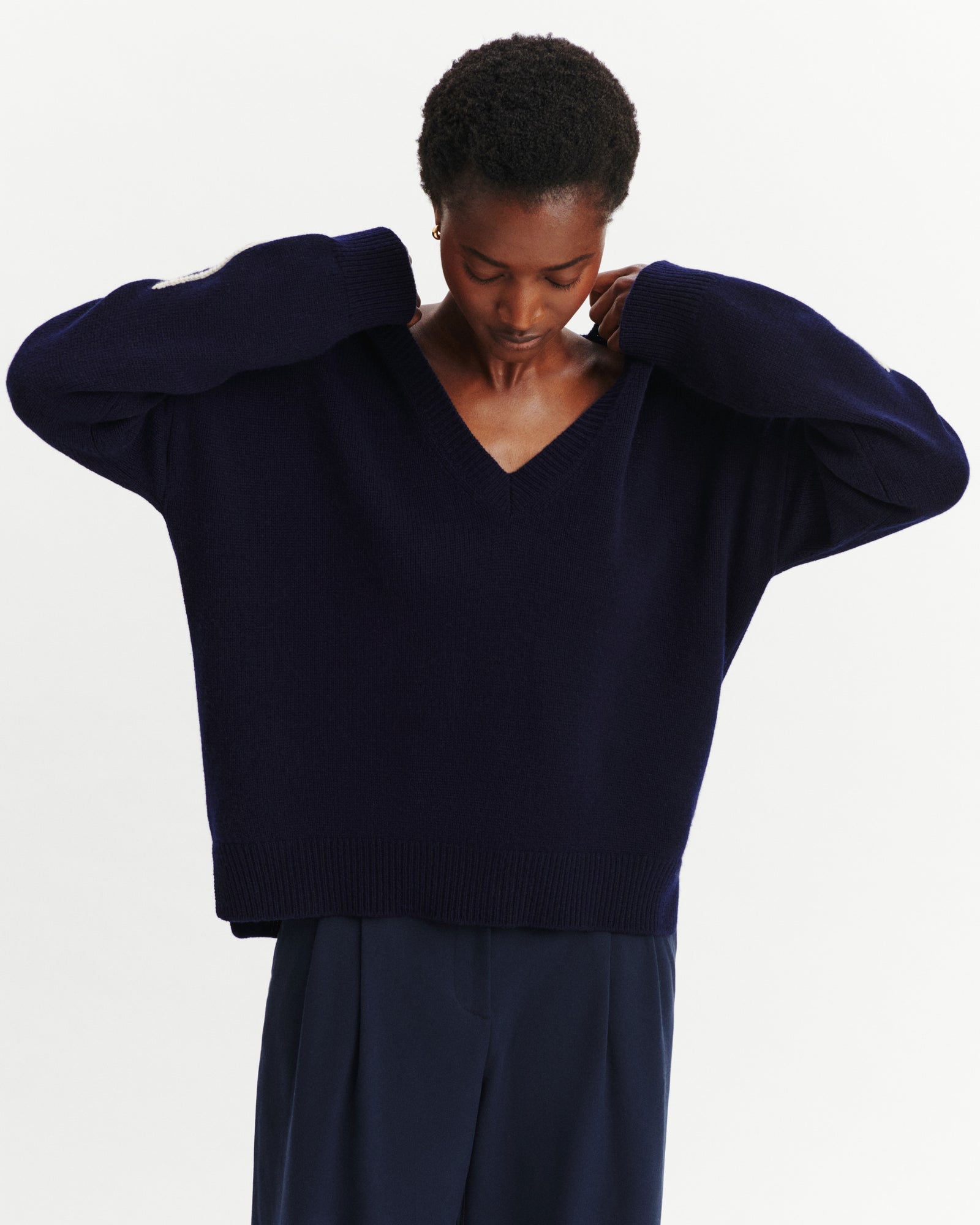 Pull col V Lily-MARINE/AVOINE-100% cachemire