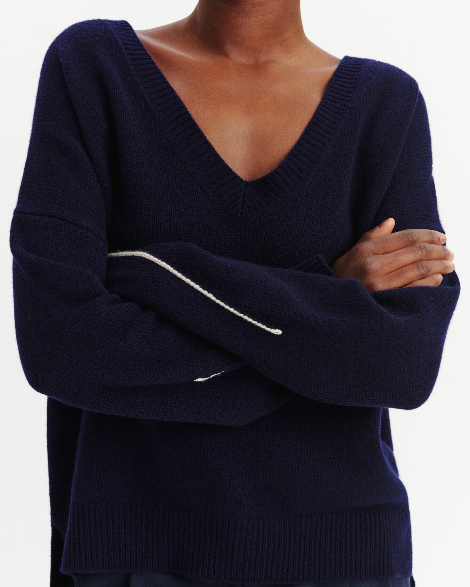 Pull col V Lily-MARINE/AVOINE-100% cachemire