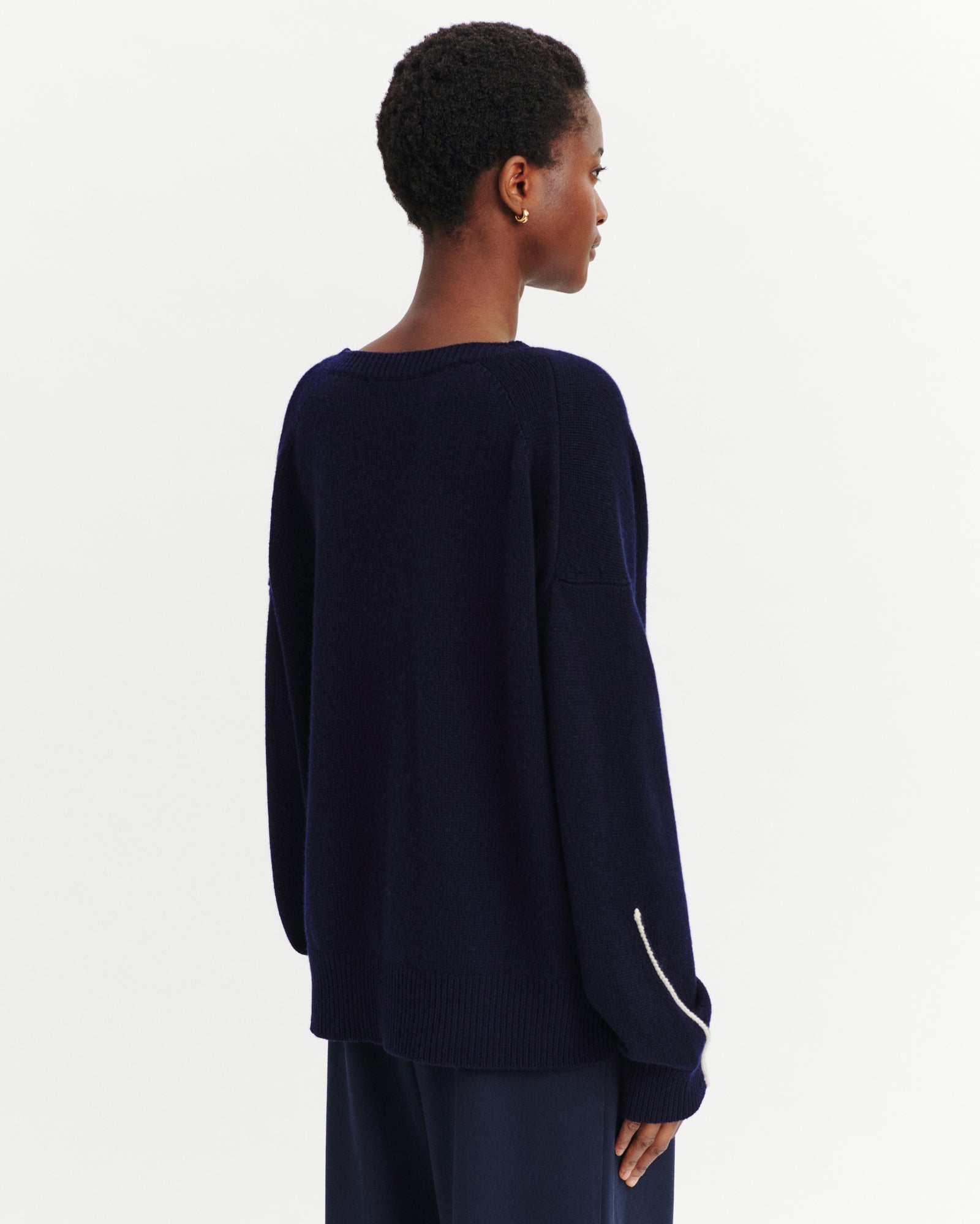 Pull col V Lily-MARINE/AVOINE-100% cachemire