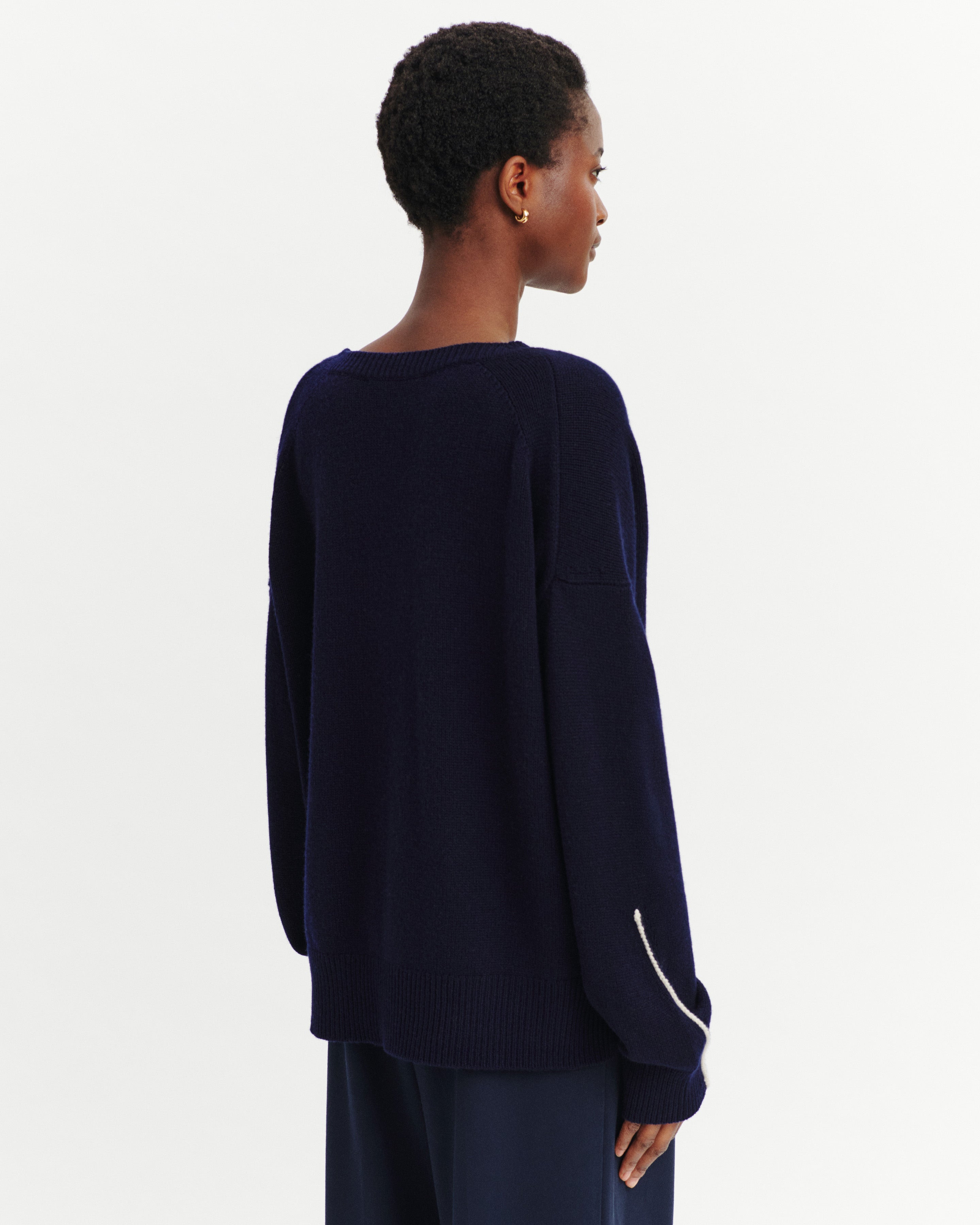 Pull col V Lily-MARINE/AVOINE-100% cachemire