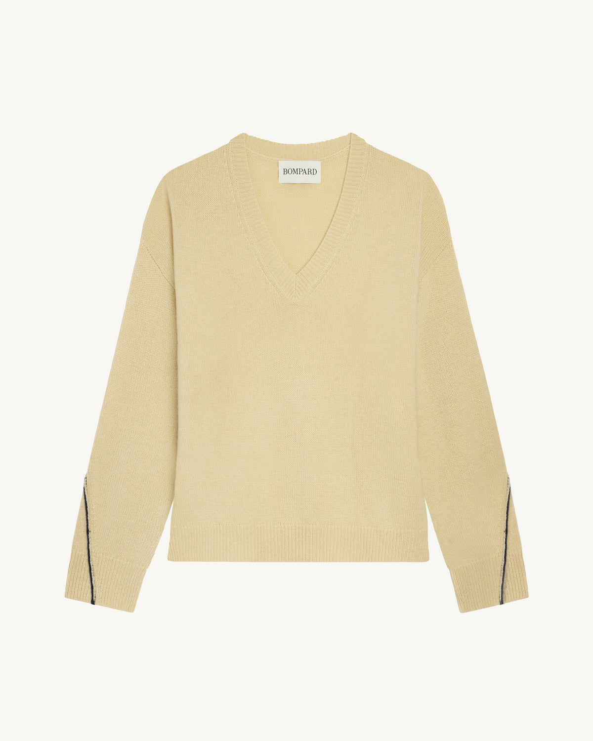 Pull col V Lily-ECRU VINTAGE/MARINE-100% cachemire