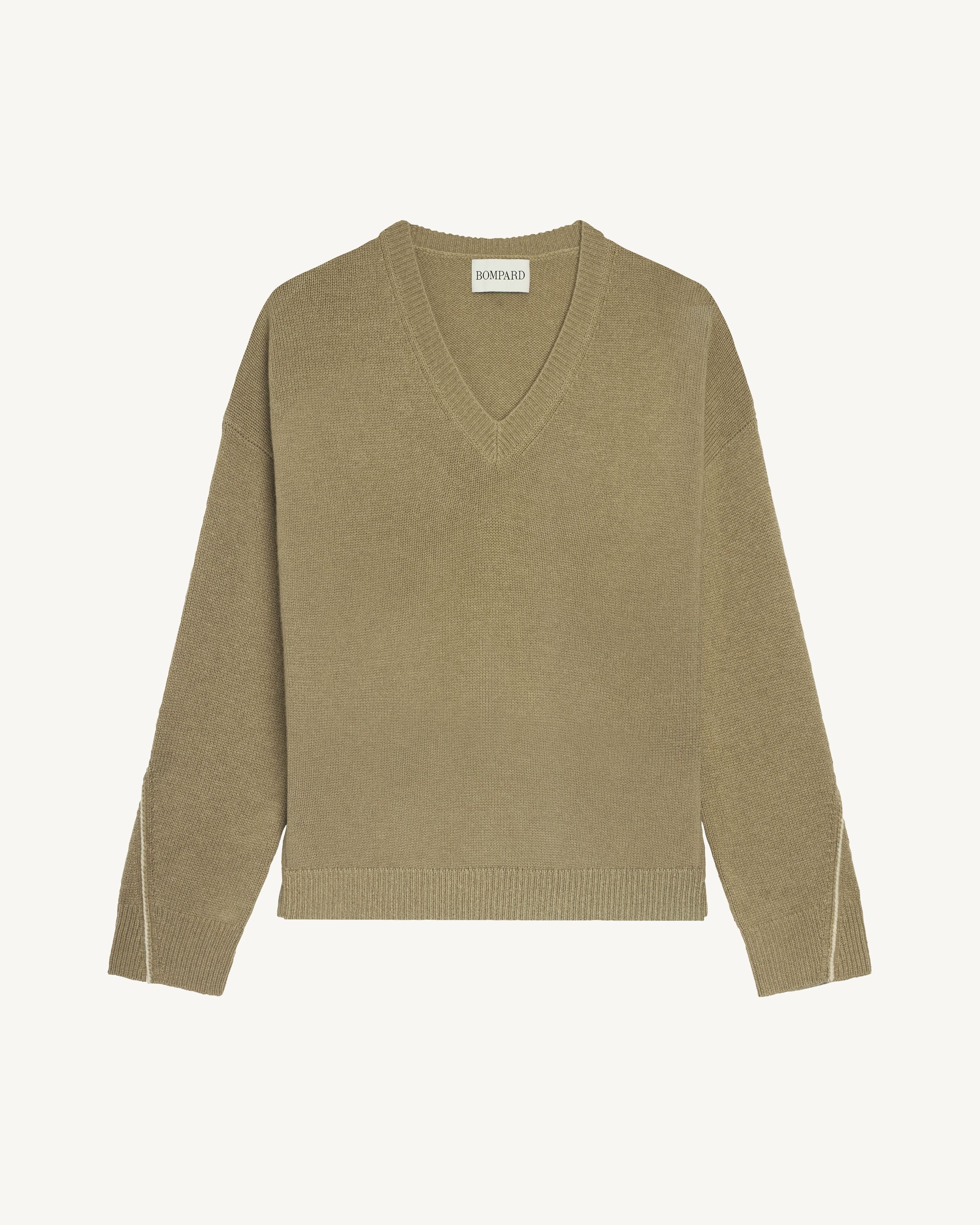 Pull col V Lily-BEIGE CENDRE/AVOINE-100% cachemire