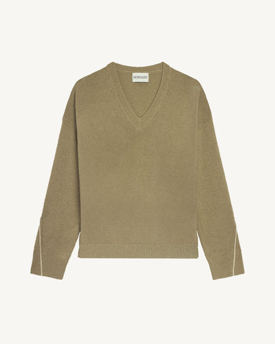Pull col V Lily-BEIGE CENDRE/AVOINE-100% cachemire