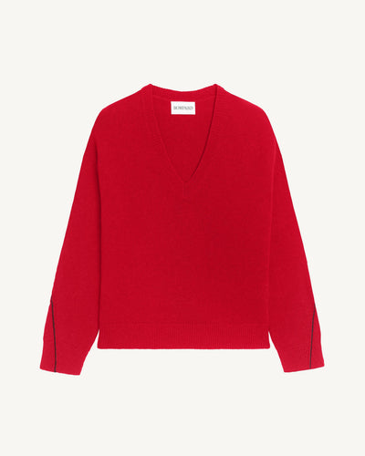 Pull col V Lily-ROUGE QUARANTE/GRENAT-100% cachemire