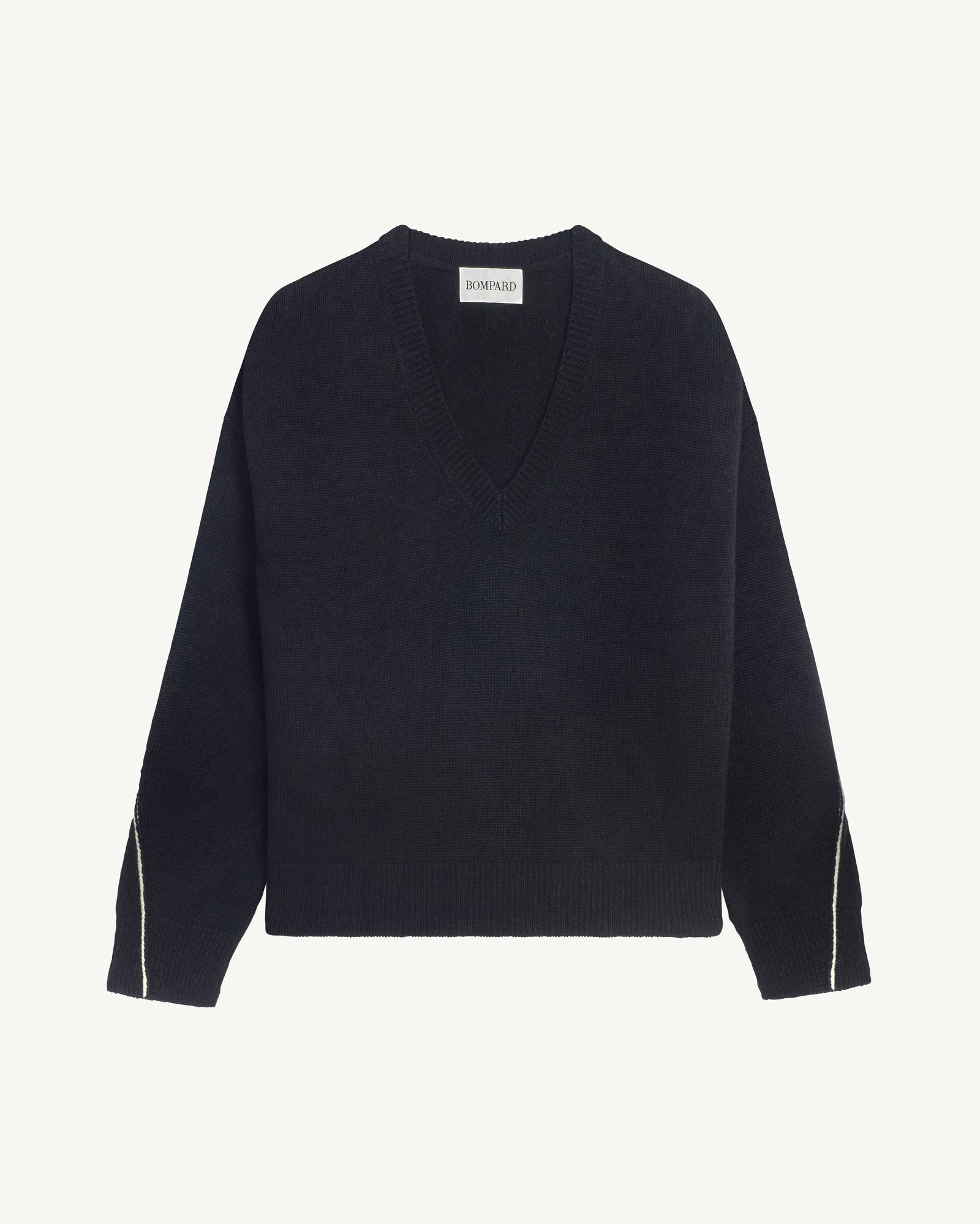 Pull col V Lily-NOIR/ECRU VINTAGE-100% cachemire