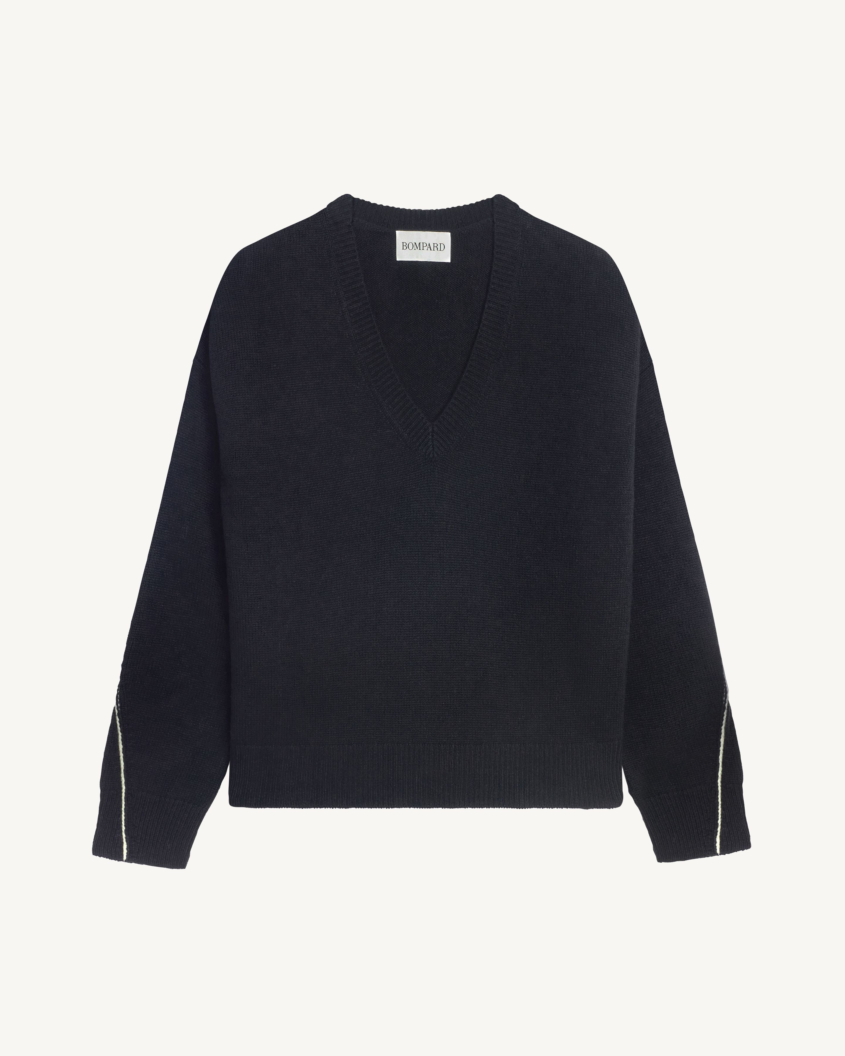 Pull col V Lily-NOIR/ECRU VINTAGE-100% cachemire