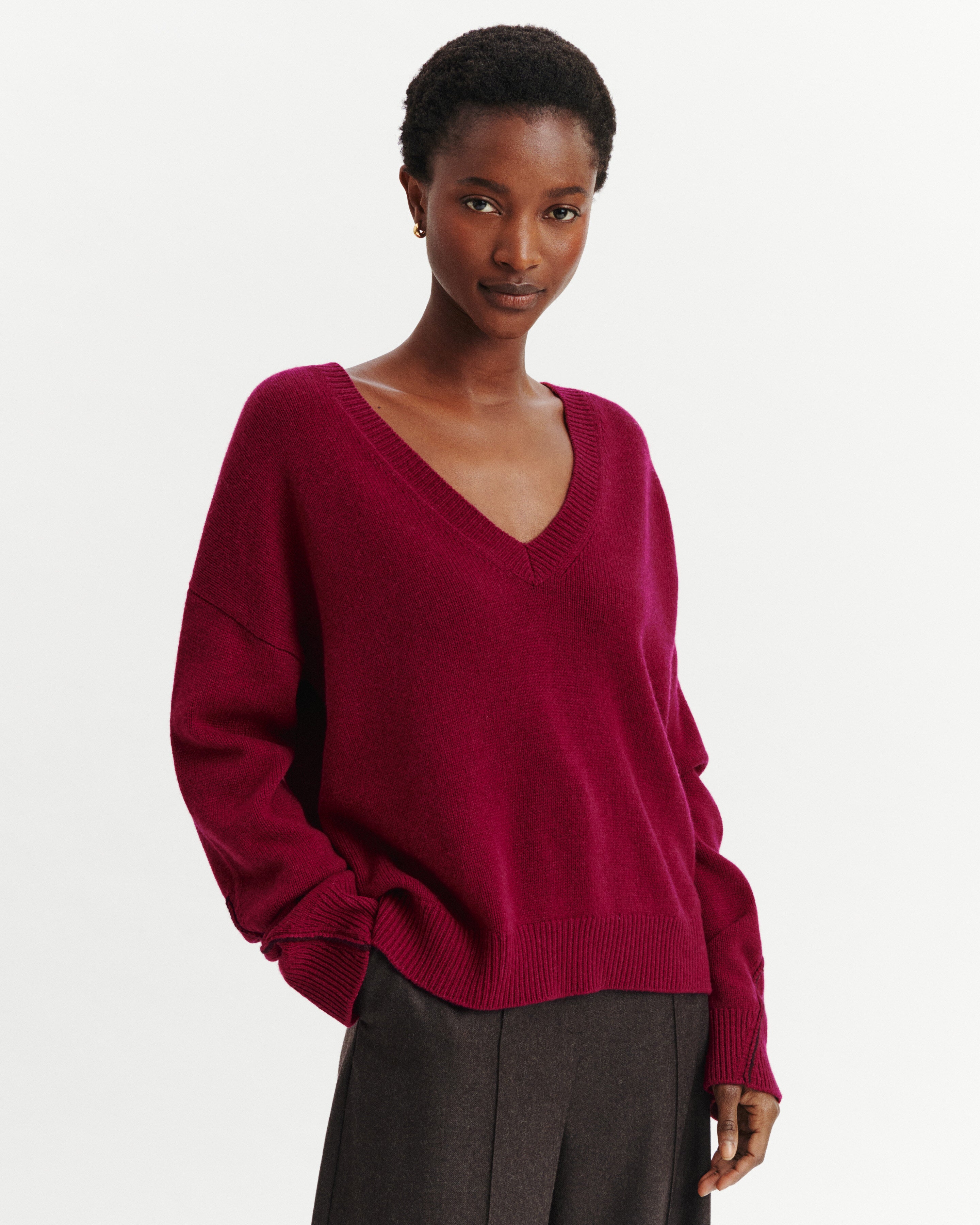 Pull col V Lily-POURPRE/GRENAT-100% cachemire