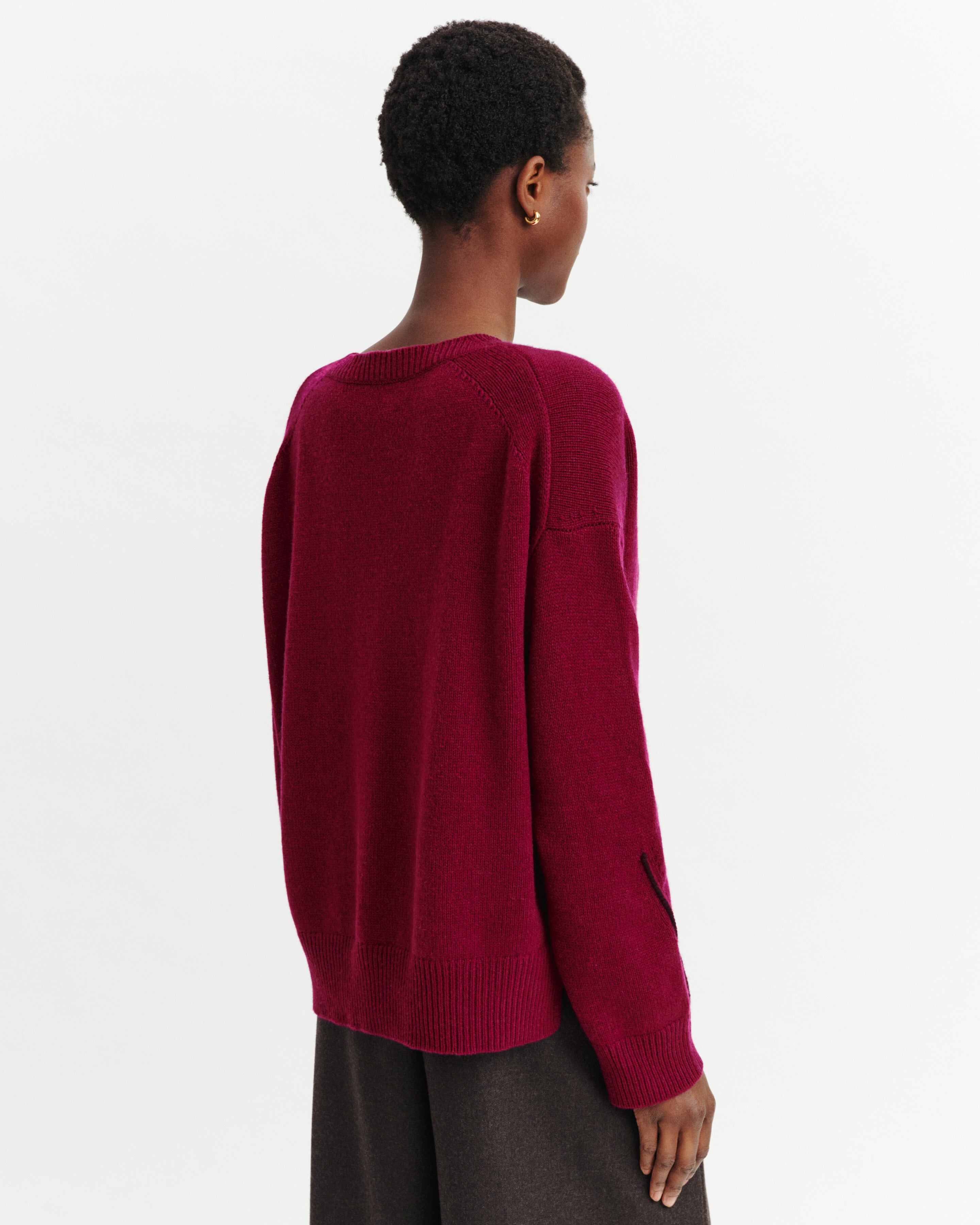 Pull col V Lily-POURPRE/GRENAT-100% cachemire