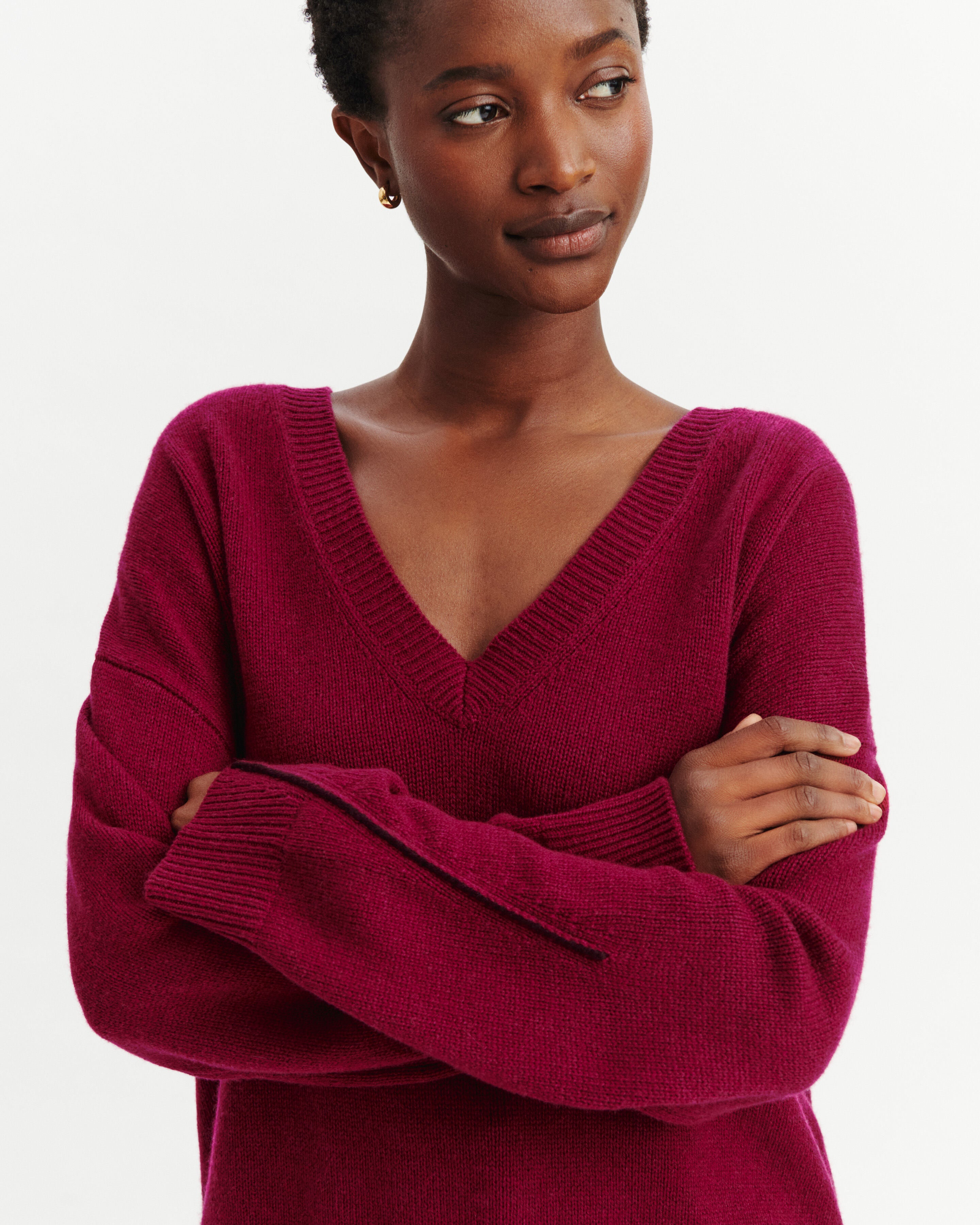 Pull col V Lily-POURPRE/GRENAT-100% cachemire
