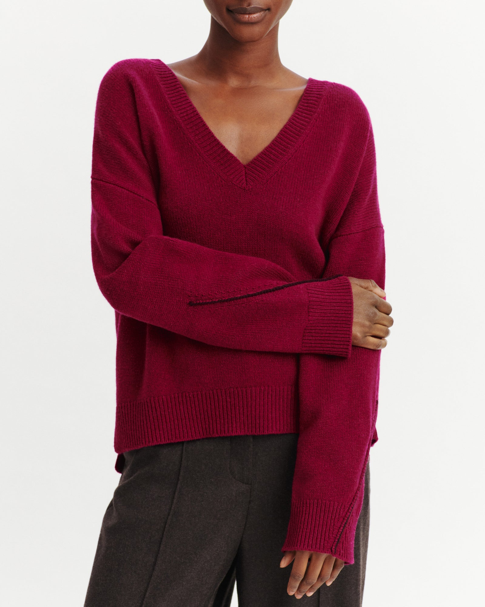 Pull col V Lily-POURPRE/GRENAT-100% cachemire