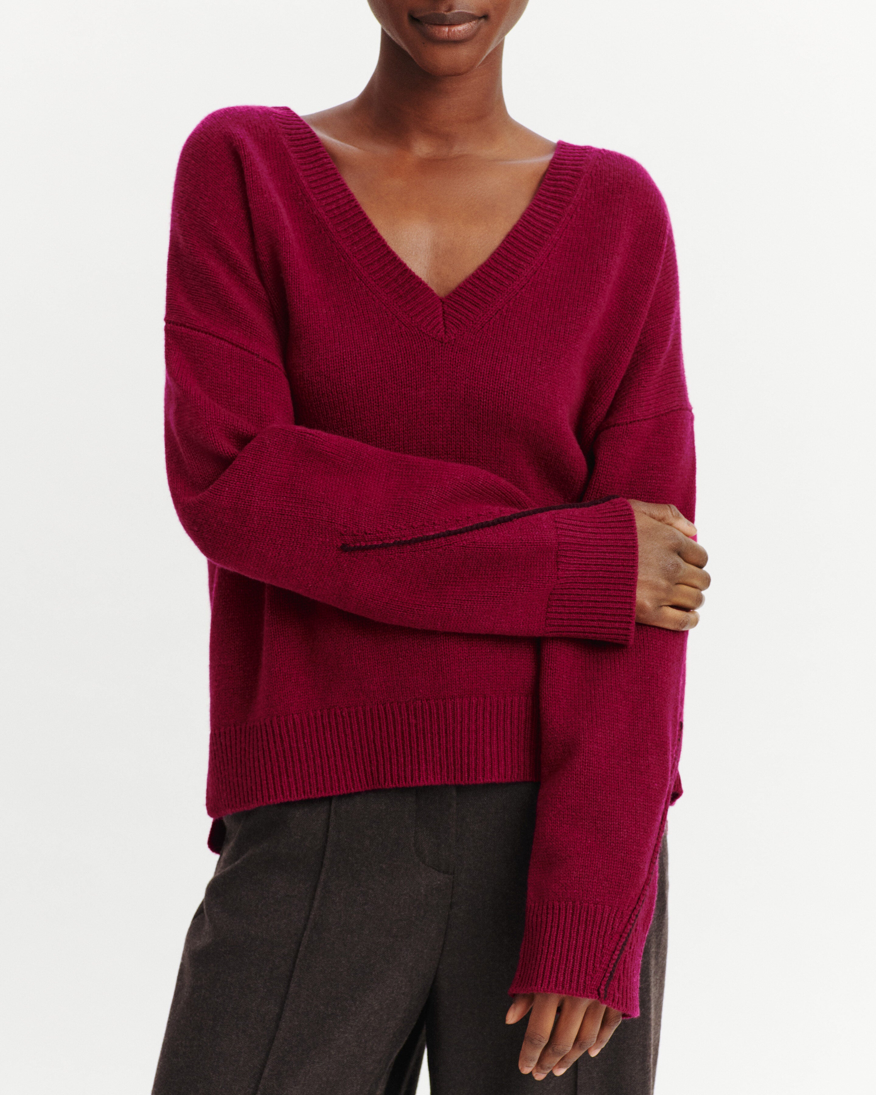 Pull col V Lily-POURPRE/GRENAT-100% cachemire