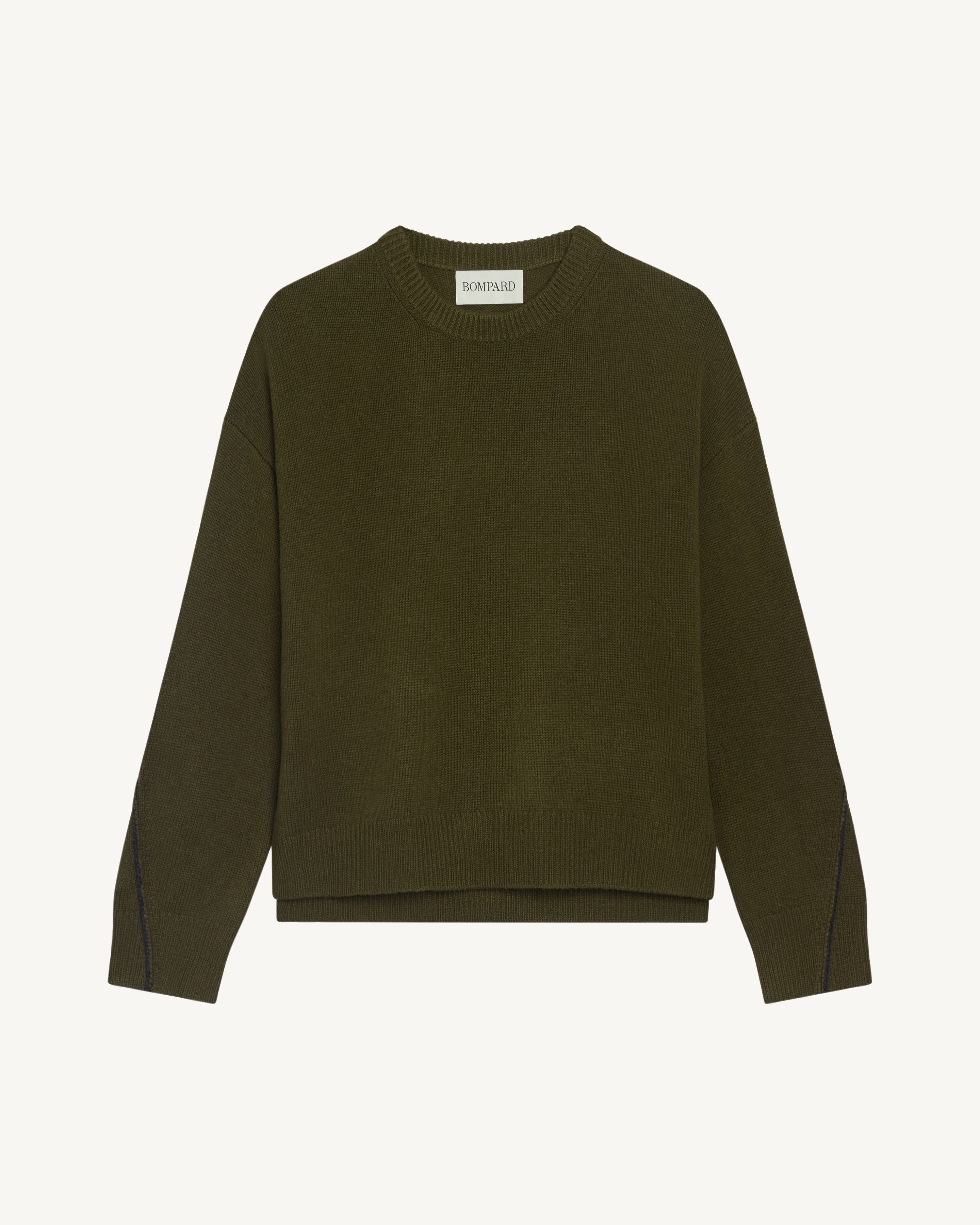 Pull col rond Léonie-OLIVE/CHARBON-100% cachemire
