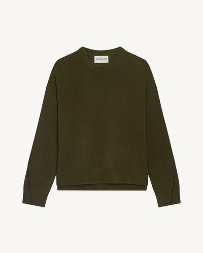 Pull col rond Léonie-OLIVE/CHARBON-100% cachemire