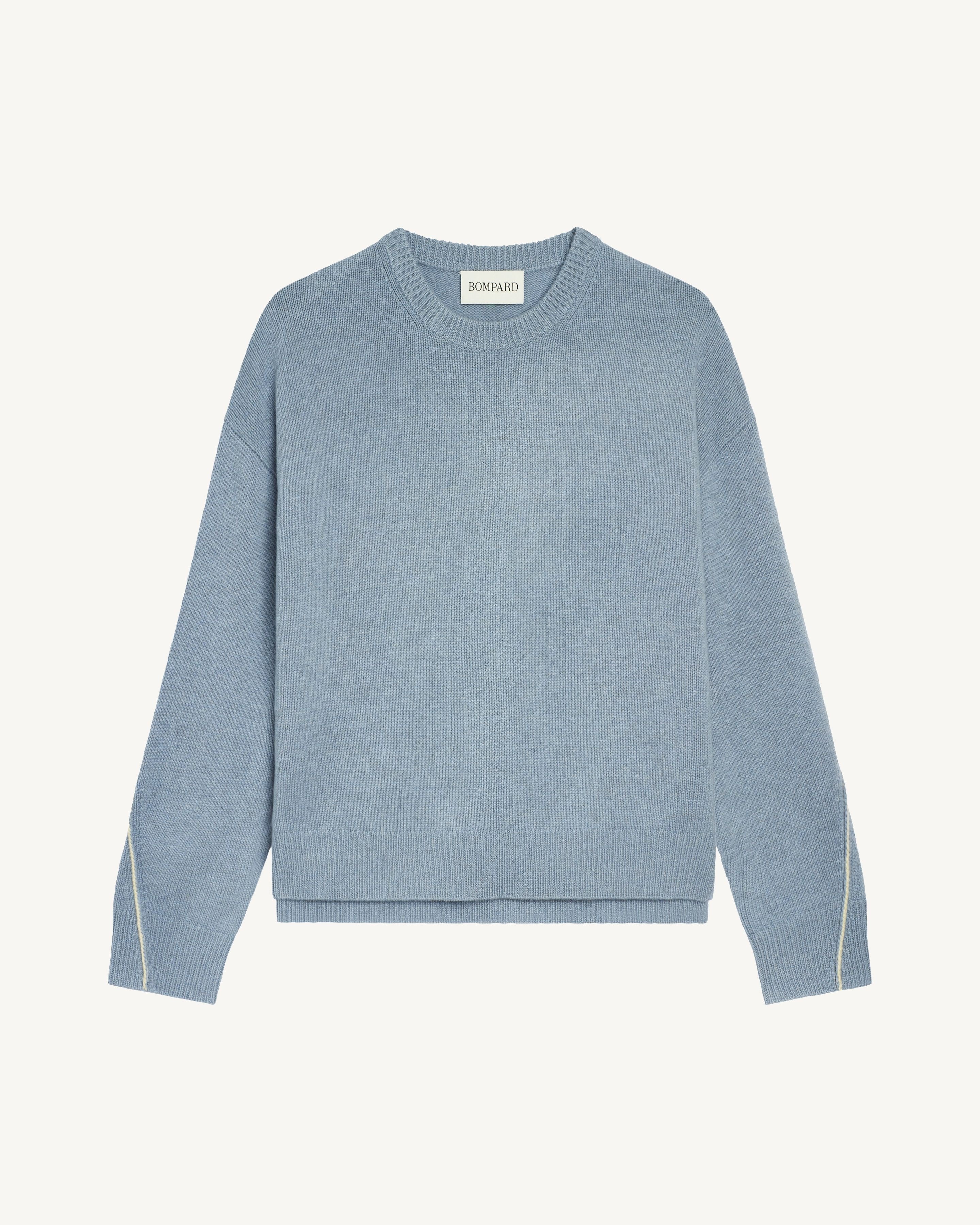 Pull col rond Léonie-BLEU GLACIER/AVOINE-100% cachemire
