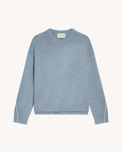 Pull col rond Léonie-BLEU GLACIER/AVOINE-100% cachemire
