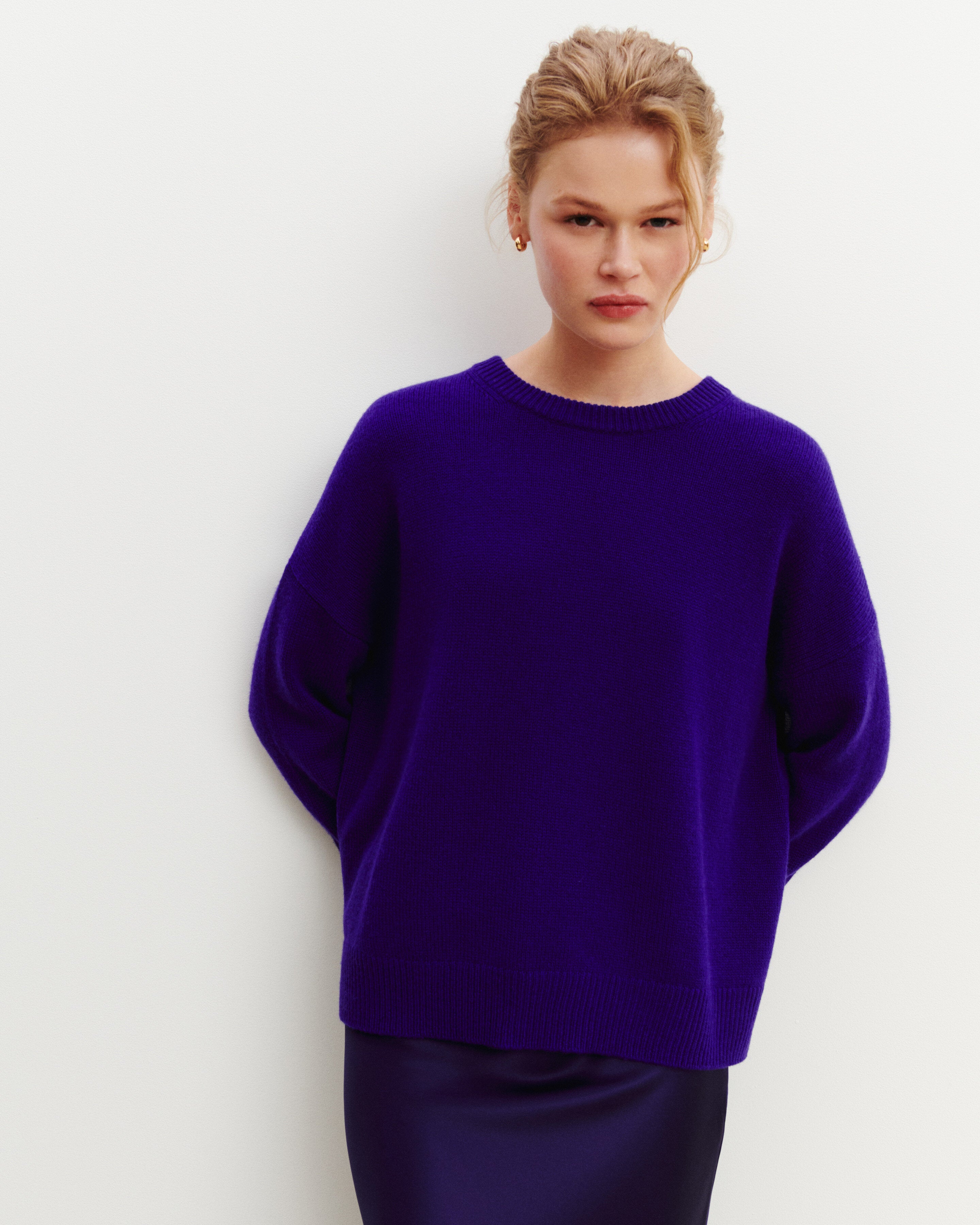 Pull col rond Léonie-ULTRAVIOLET/CHOCOLAT-100% cachemire