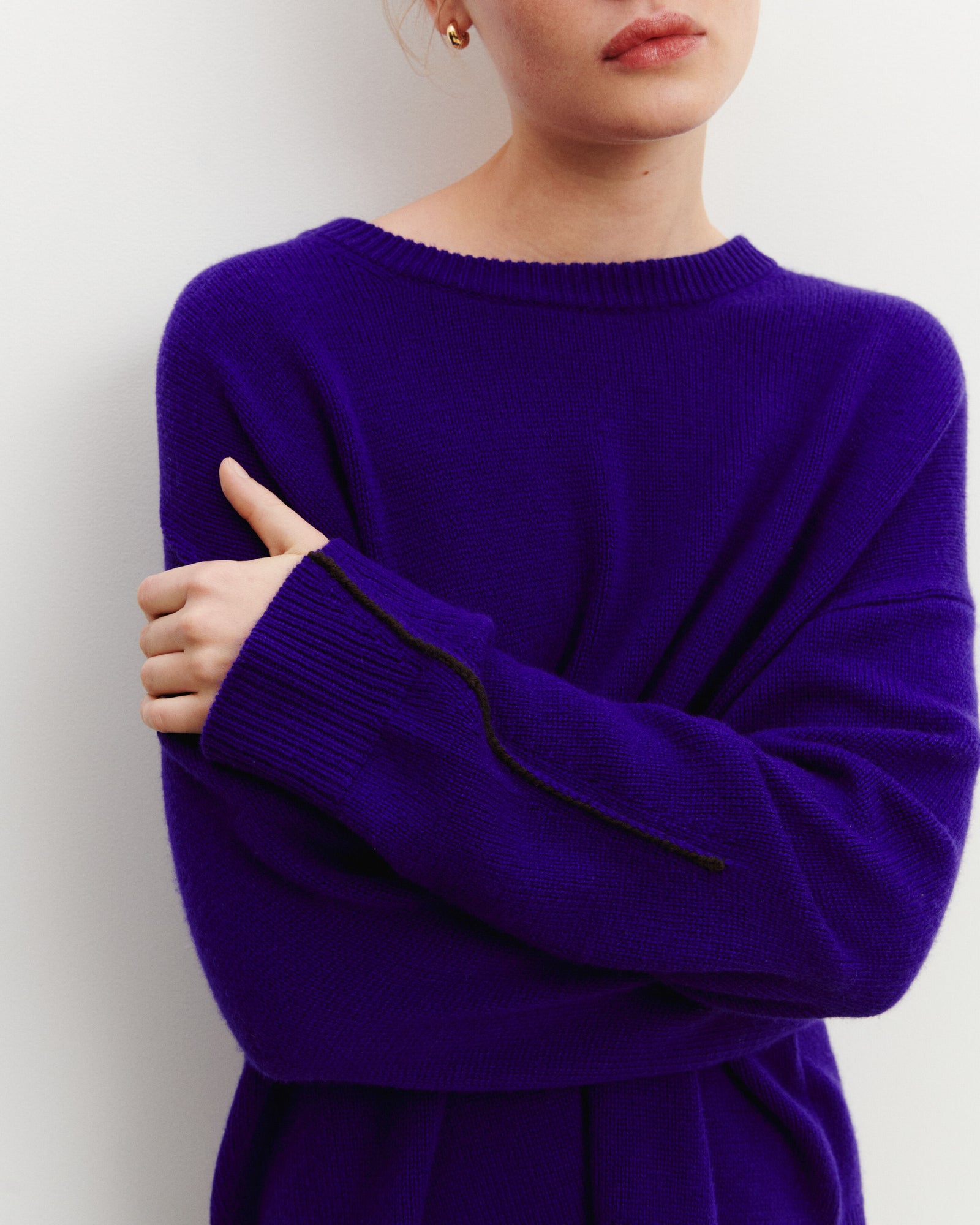 Pull col rond Léonie-ULTRAVIOLET/CHOCOLAT-100% cachemire