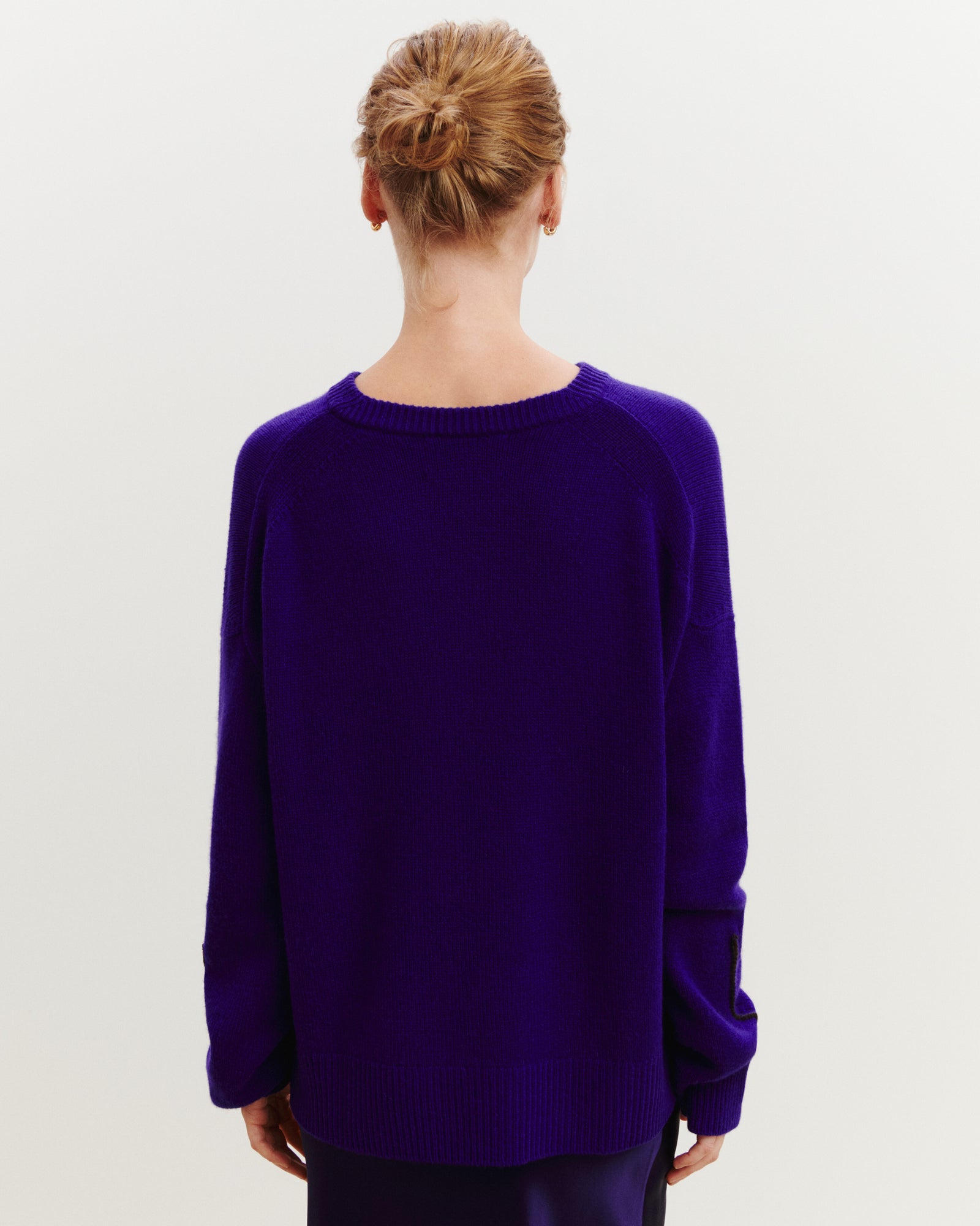 Pull col rond Léonie-ULTRAVIOLET/CHOCOLAT-100% cachemire
