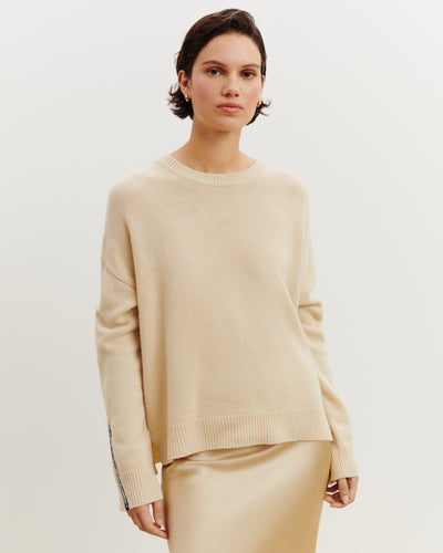 Pull col rond Léonie-ECRU VINTAGE/MARINE-100% cachemire
