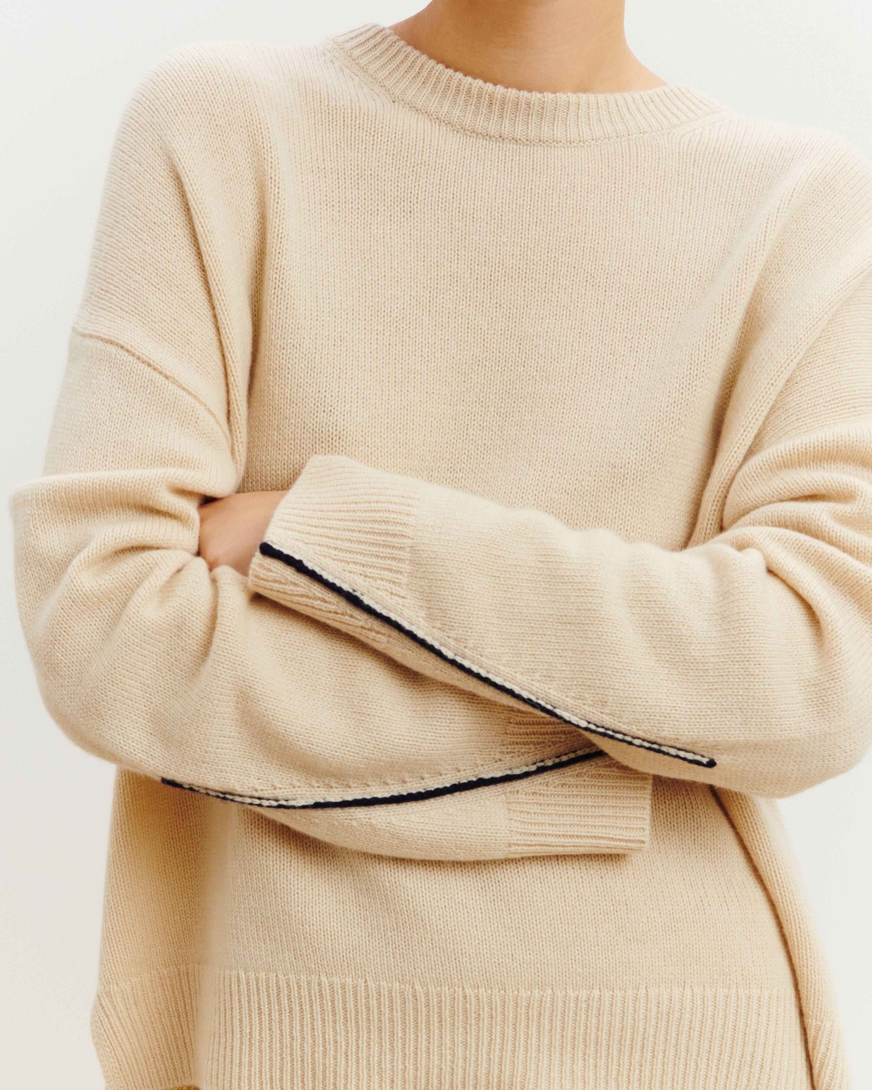 Pull col rond Léonie-ECRU VINTAGE/MARINE-100% cachemire