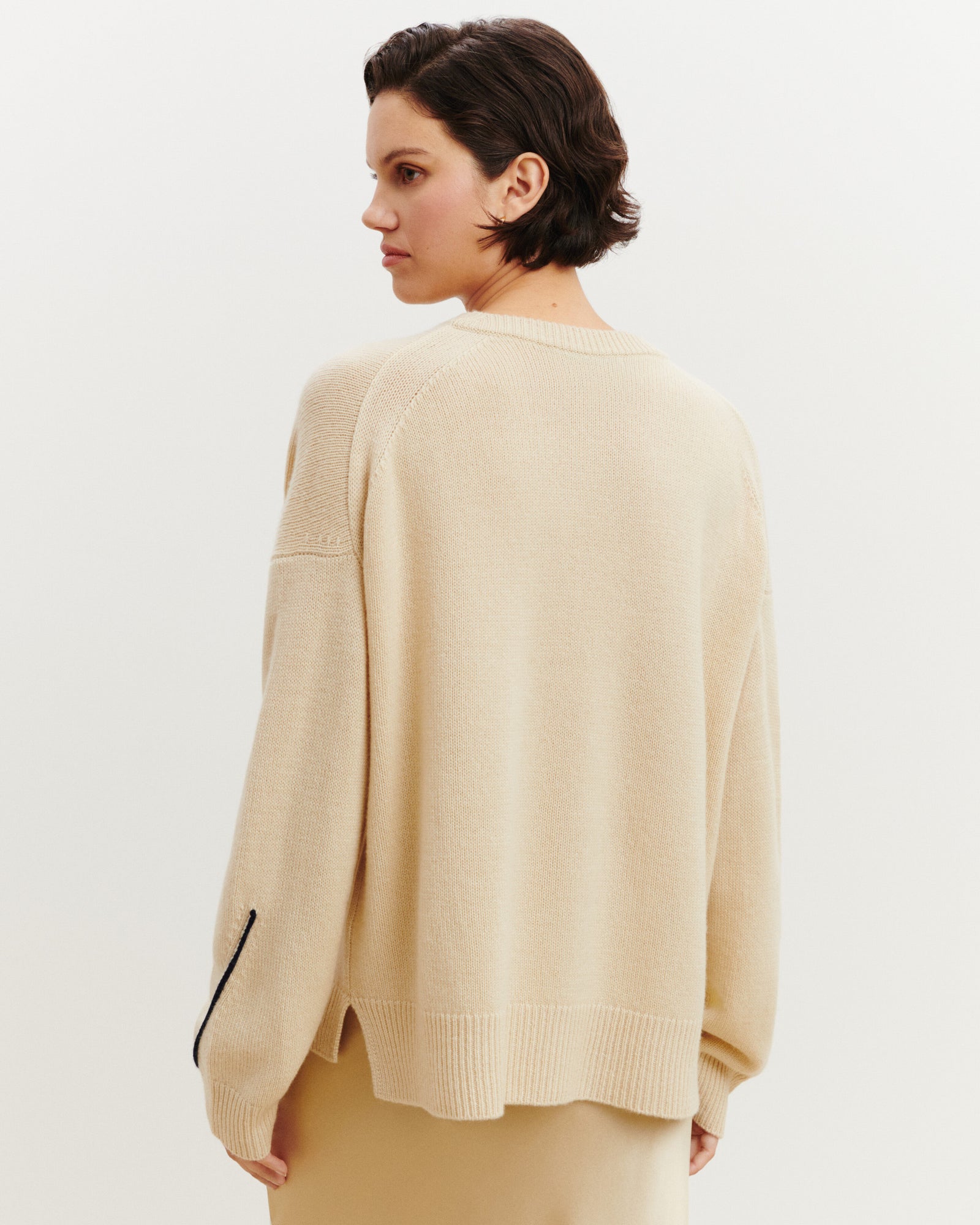 Pull col rond Léonie-ECRU VINTAGE/MARINE-100% cachemire