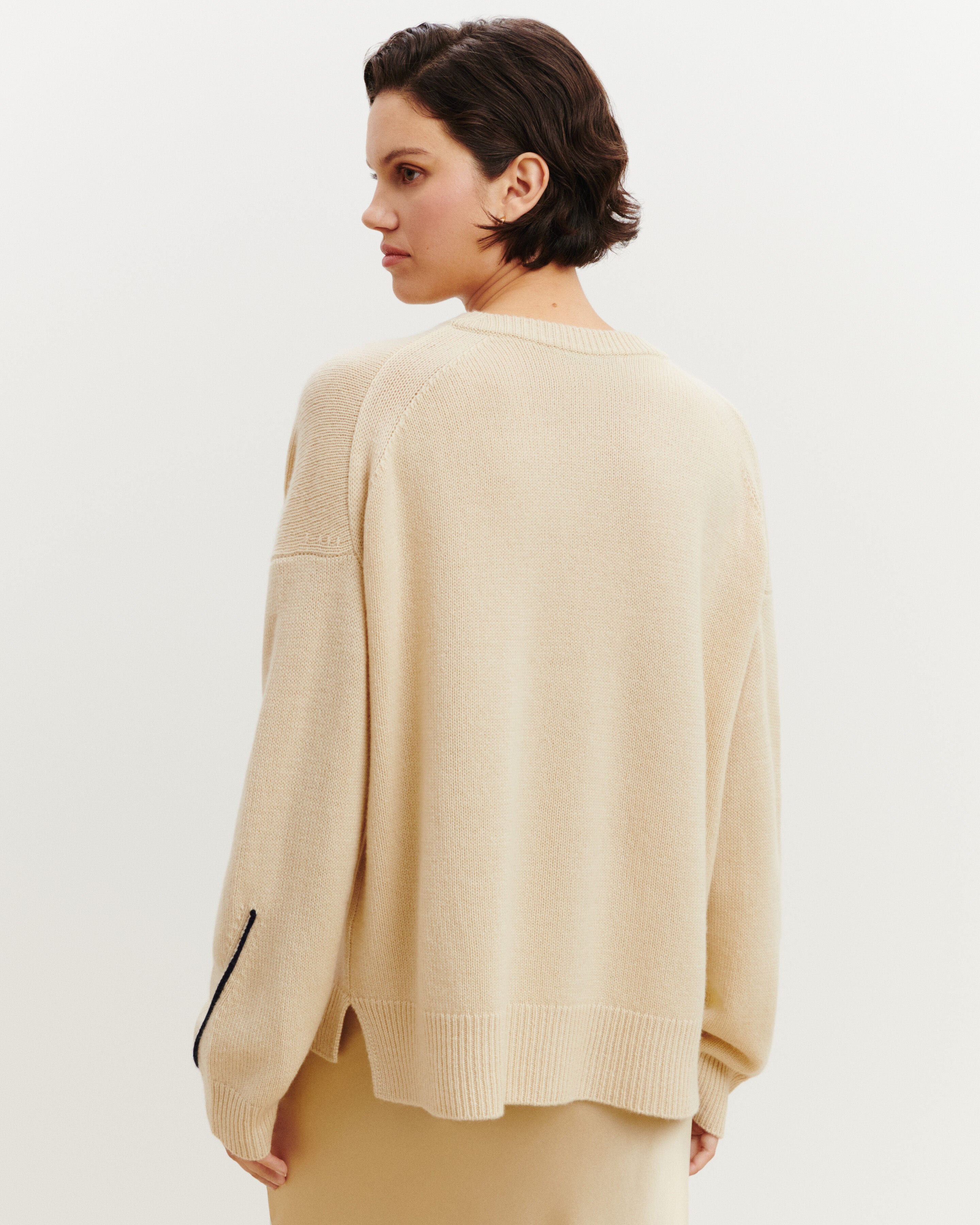 Pull col rond Léonie-ECRU VINTAGE/MARINE-100% cachemire