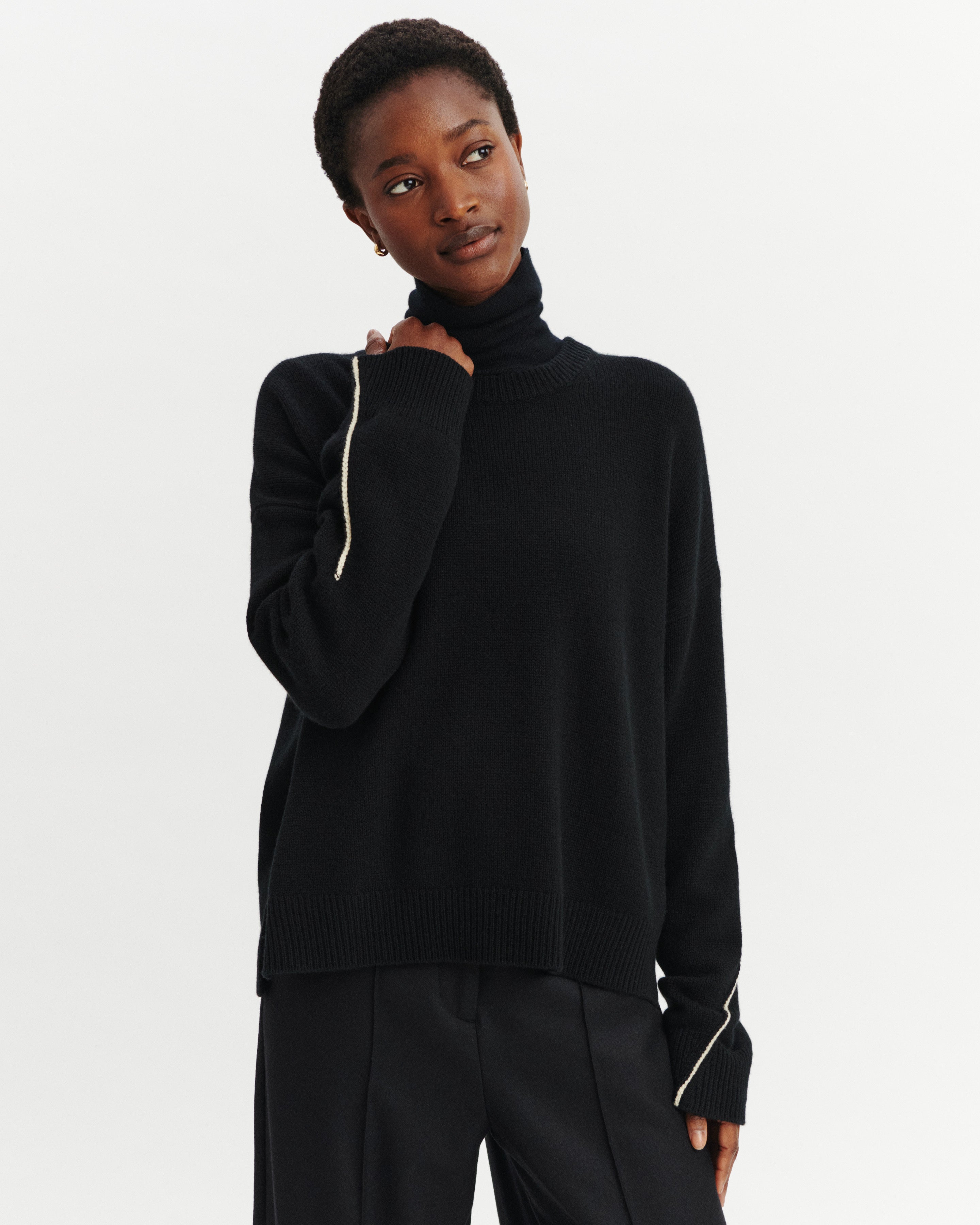 Pull col rond Léonie-NOIR/ECRU VINTAGE-100% cachemire
