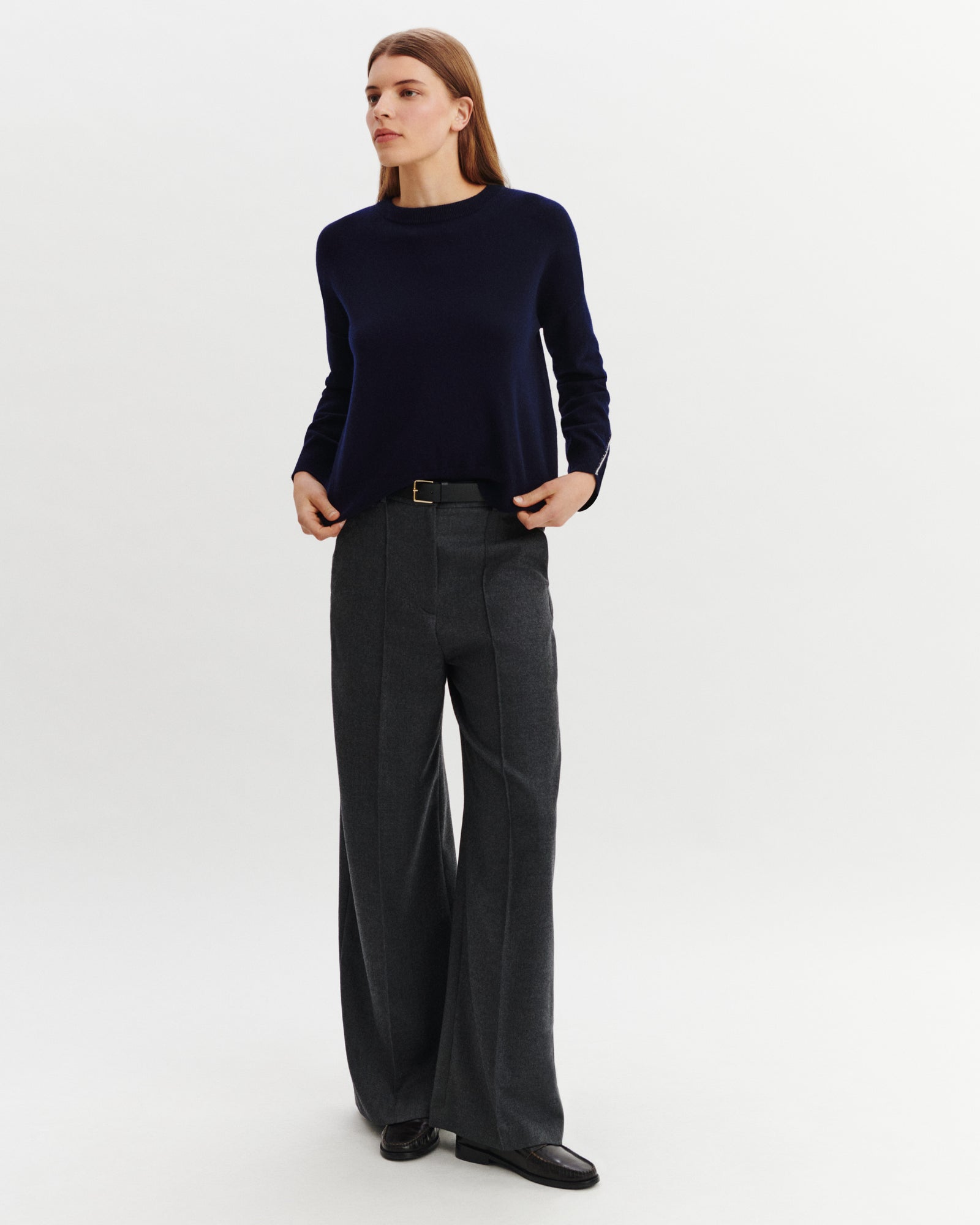Pull col rond Célèste-MARINE/AVOINE-100% cachemire