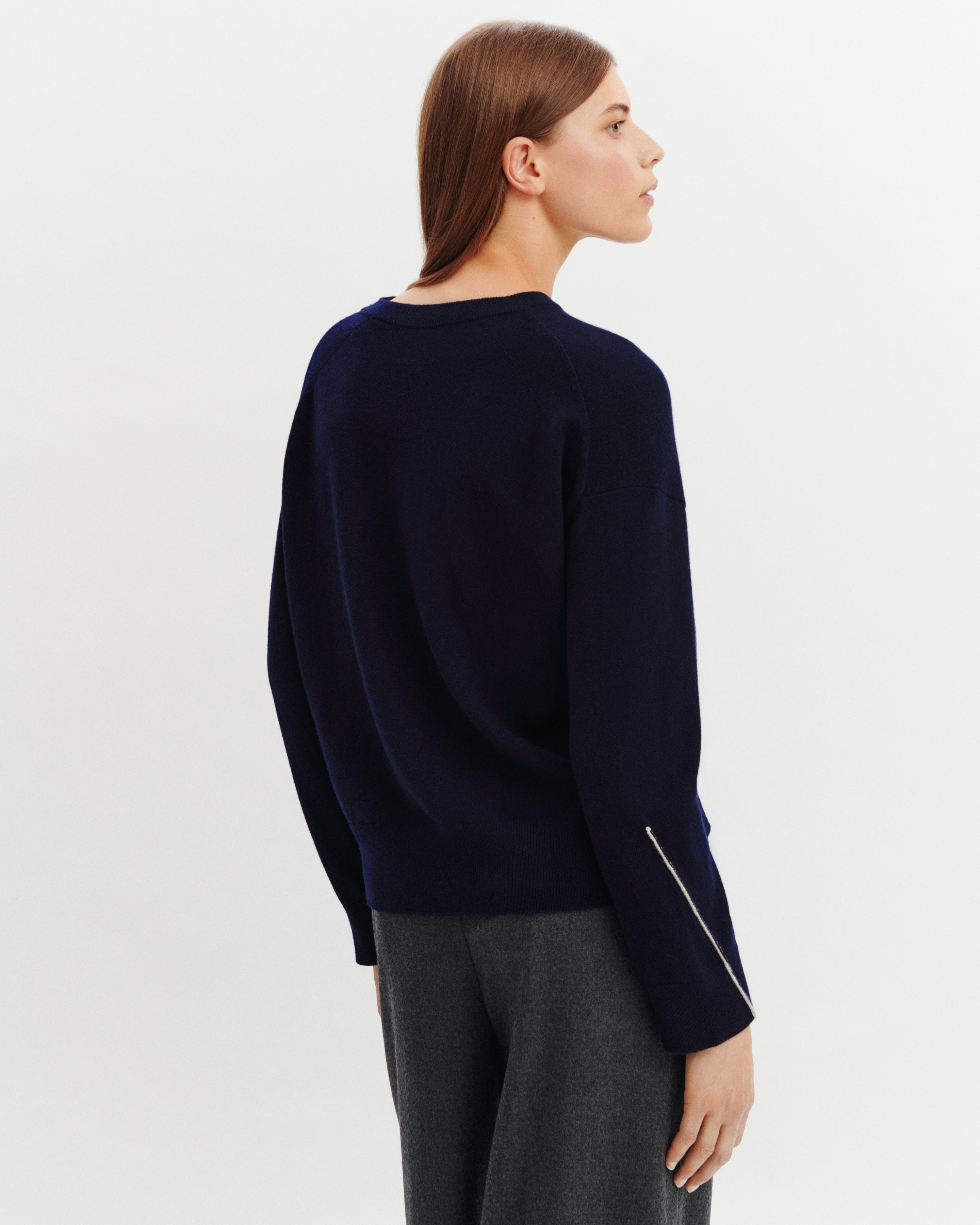 Pull col rond Célèste-MARINE/AVOINE-100% cachemire