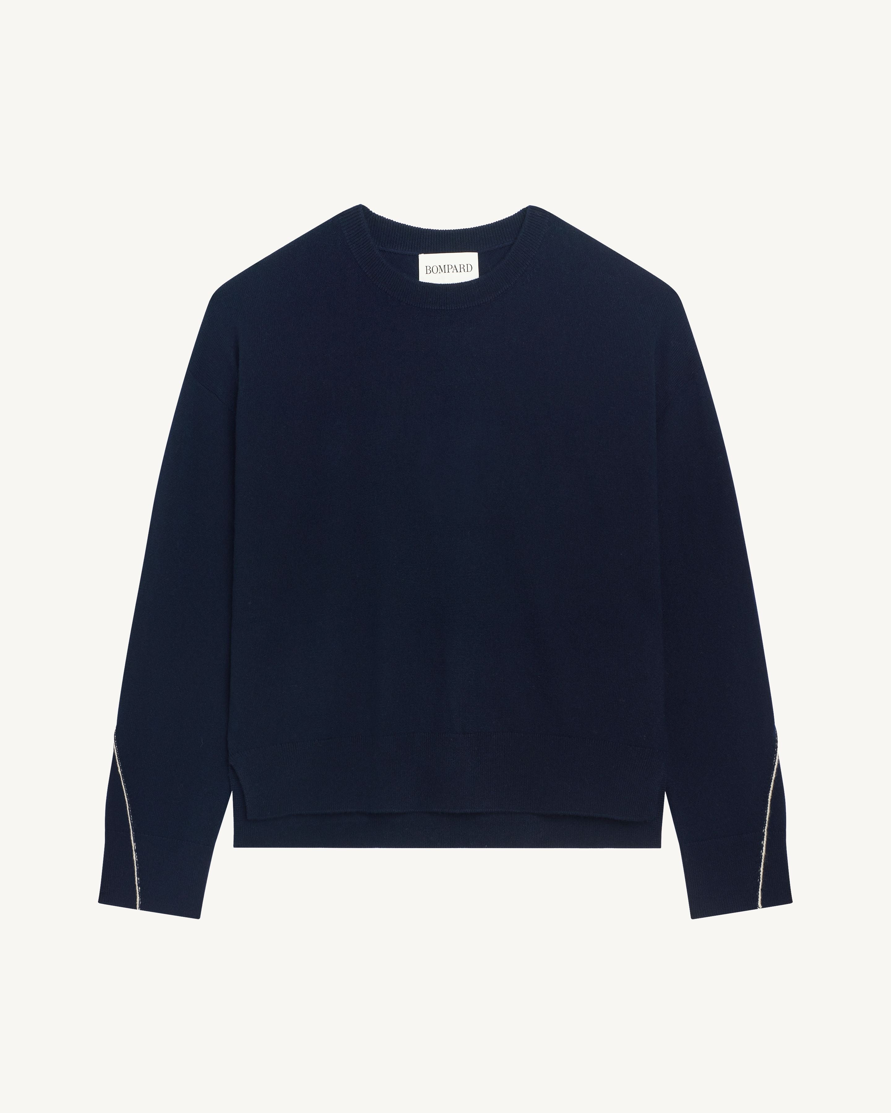 Pull col rond Célèste-MARINE/AVOINE-100% cachemire