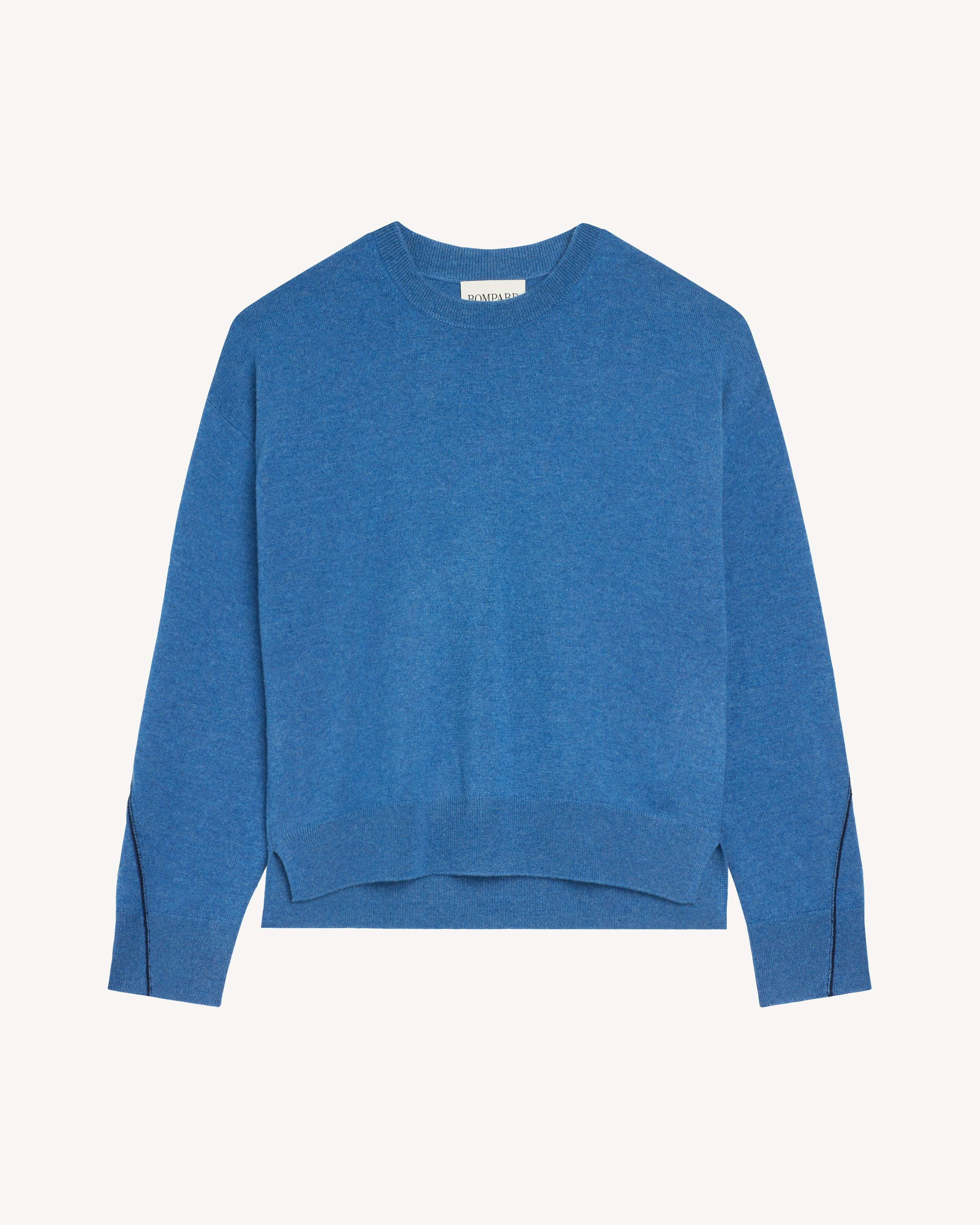 Pull col rond Célèste-BLEU DE DELFT/MARINE-100% cachemire
